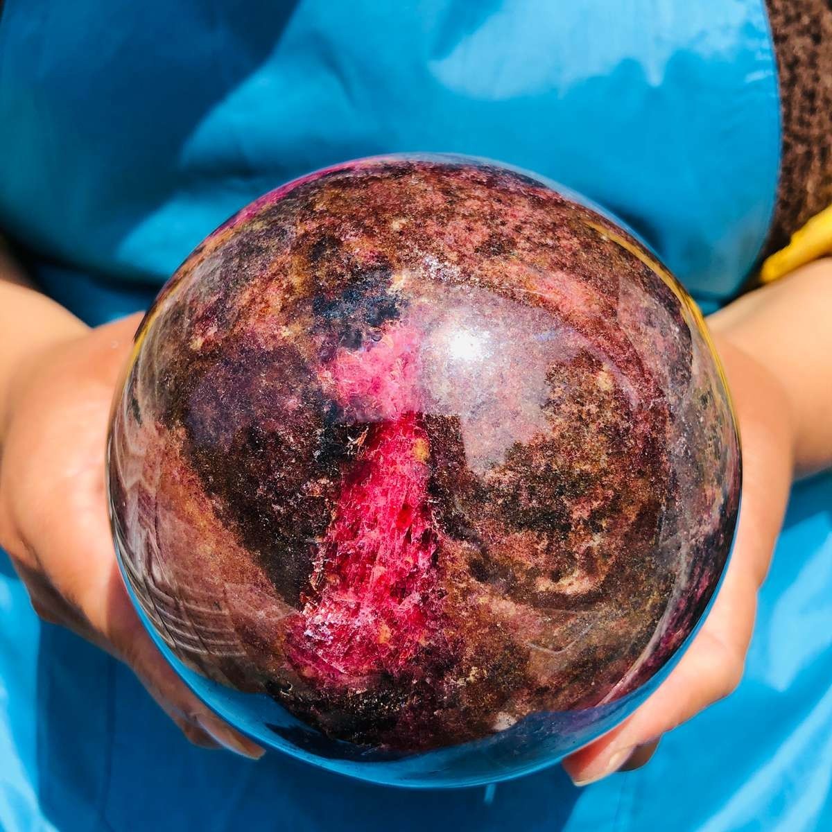5.03LB Natural Rhodonite Crystal Sphere Pink Black Healing Gem Stone 4793