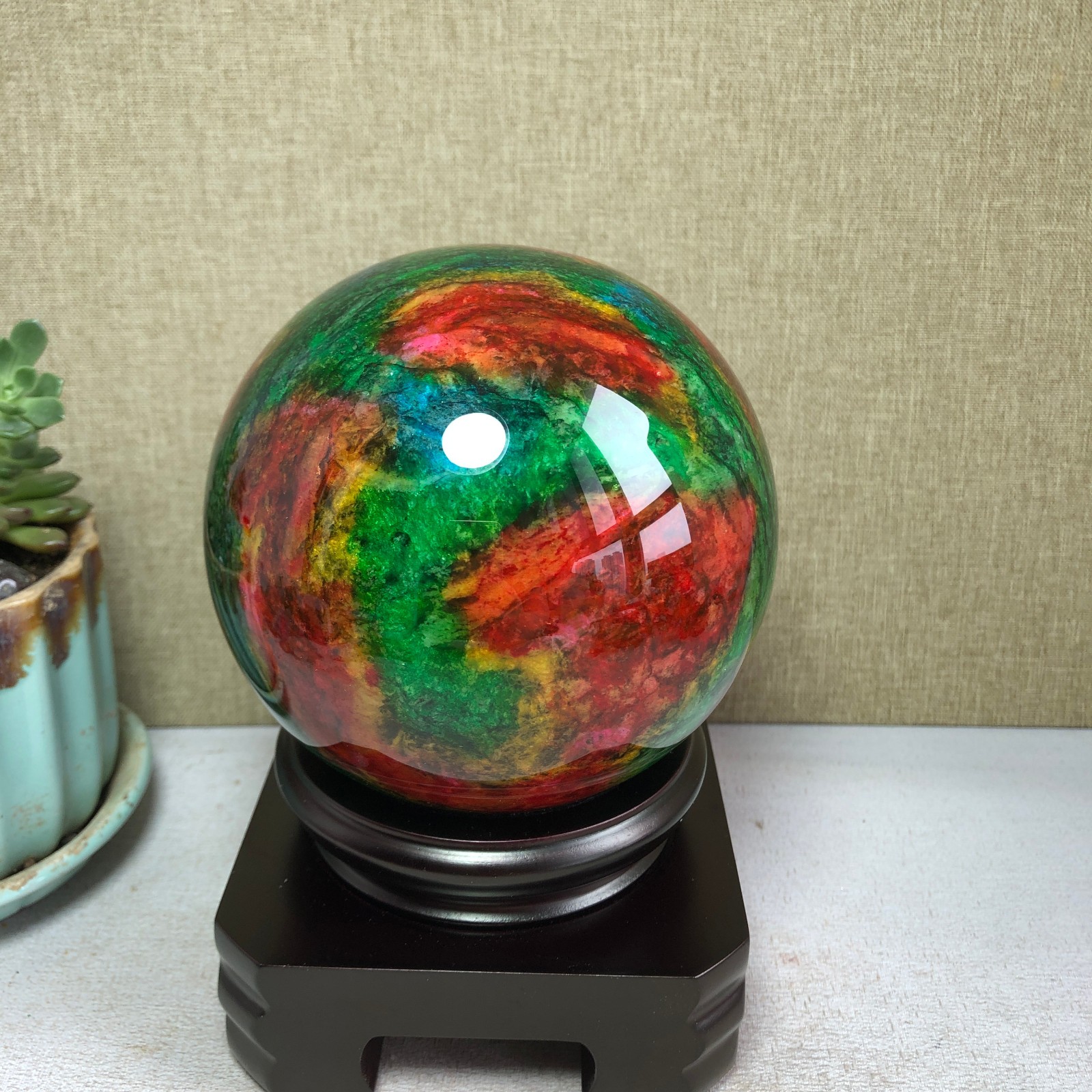 Natural “Seven Colors Jade” sphere flat bottom specimen Taiwan China 99mm A4581