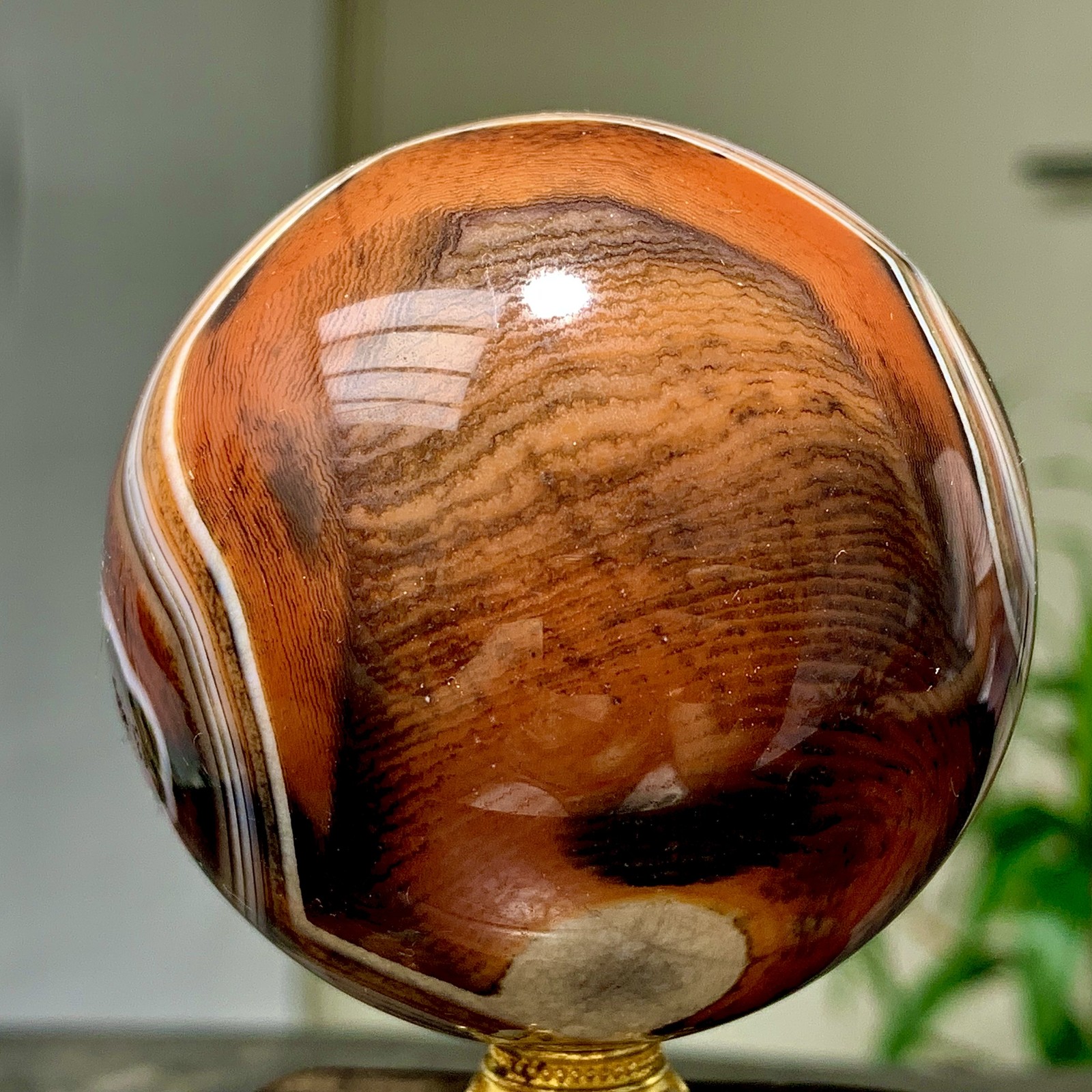 300G Natural red stripe agate sphere Crystal Ball Madagascar mineral