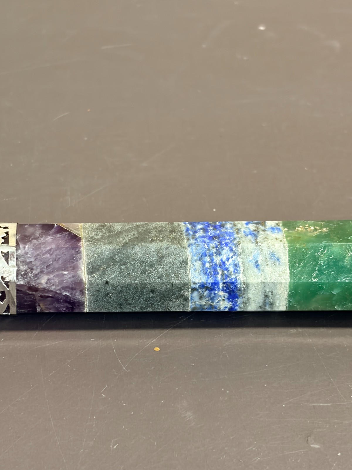 8” Chakra Healing Wand – 7 Bonded Stones w/Clear Quartz Point NEW