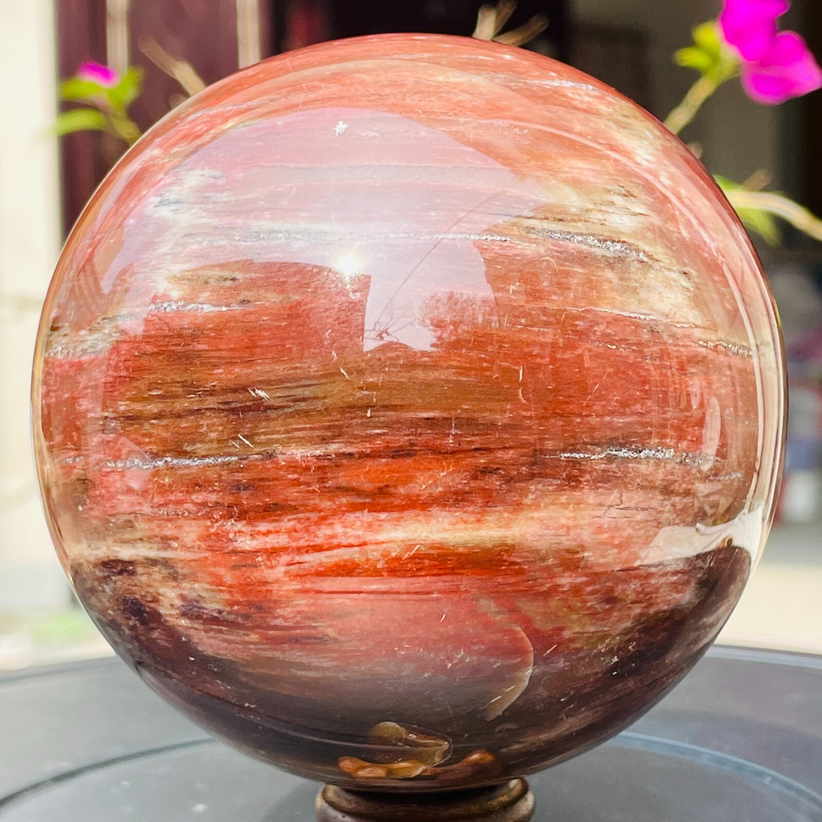 1196g Large Red Petrified Wood Crystal Ball Fossil Polished Sphere Specimen
