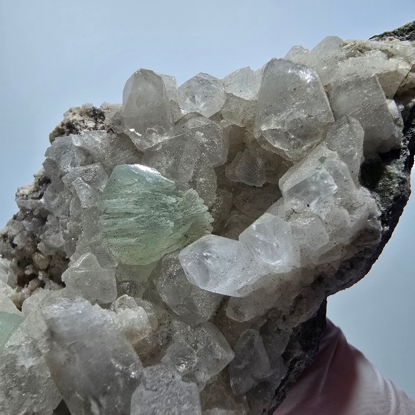 XL Prehnite sphere, calcite cube, quartz on matrix Goboboseb, Namibia
