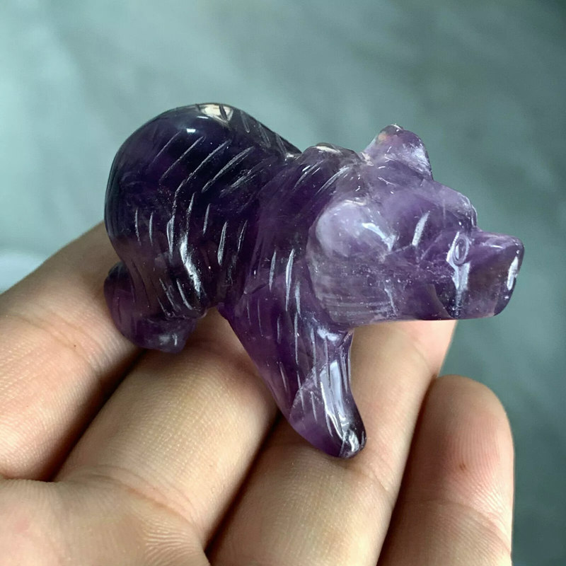 Natural Dreamy Amethyst Quartz Crystal Carved Polar Bear Healing Animal Statue