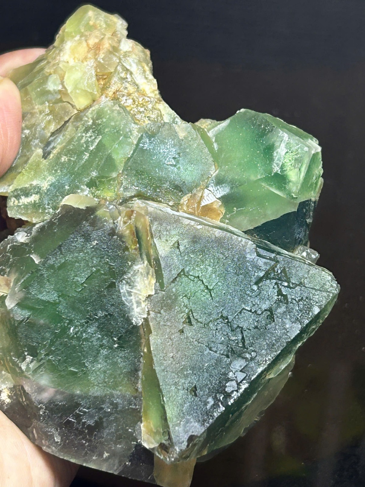 816g Natural Green Cubic Fluorite w/ Rainbow Crystal Cluster Specimen Healing