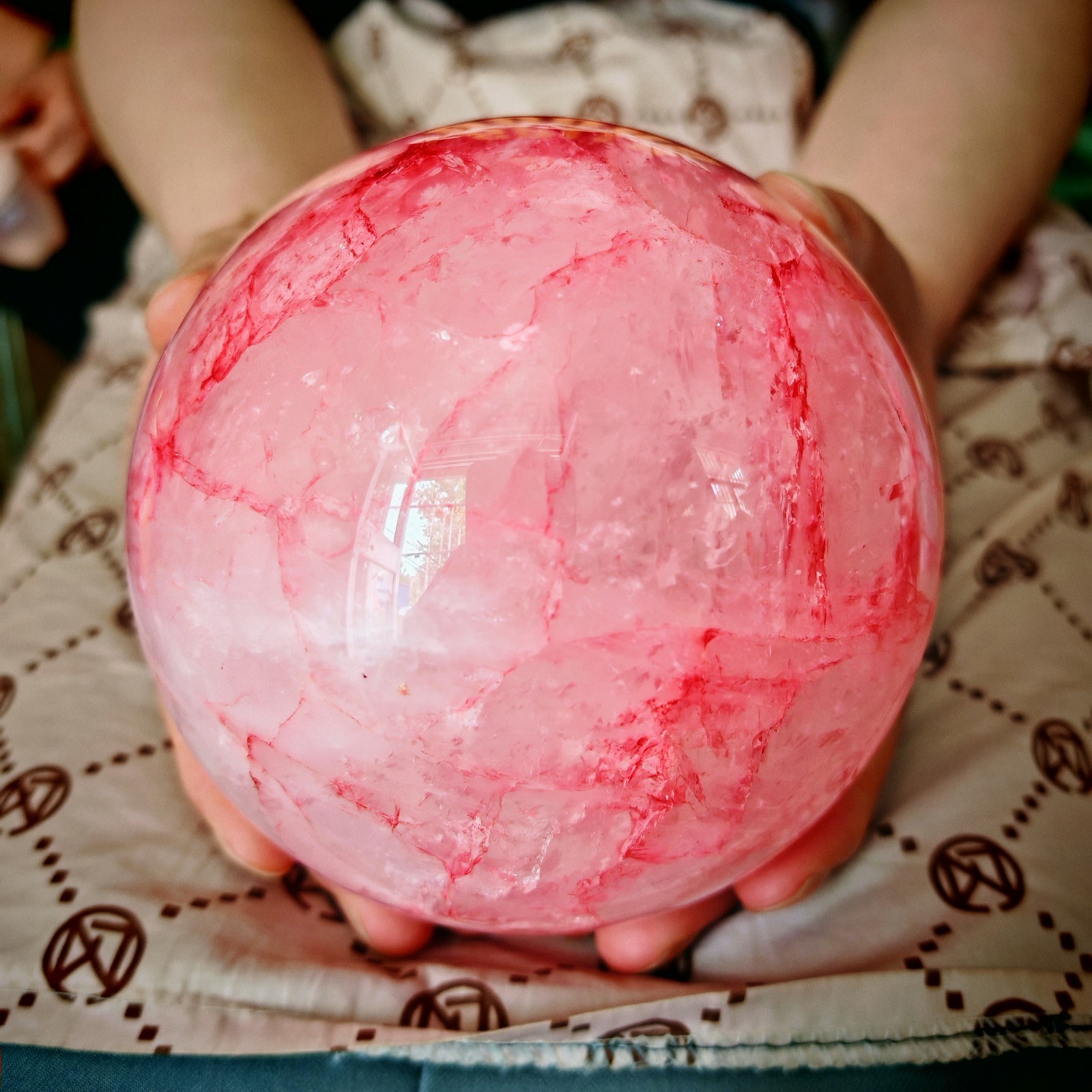 2.64LB TOP Natural Red gum flower quartz ball crystal Hand carved Decorative