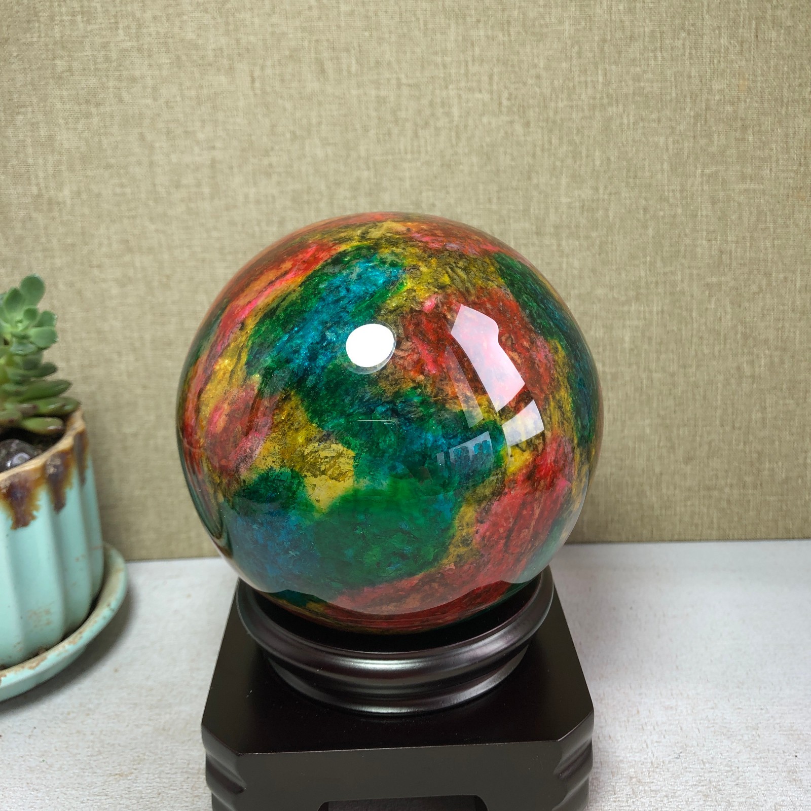 Natural “Seven Colors Jade” sphere flat bottom specimen Taiwan China 99mm A4580