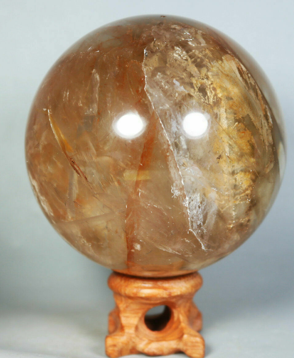 Natural RED QUARTZ Hematoid Crystal PHANTOM MULTI INCLUSIONS Sphere / Stand 73mm