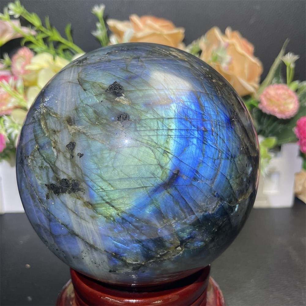 5.1LB 4.3″Natural A+Blue Flash Labradorite Sphere Ball Crystal Quartz Decor Heal
