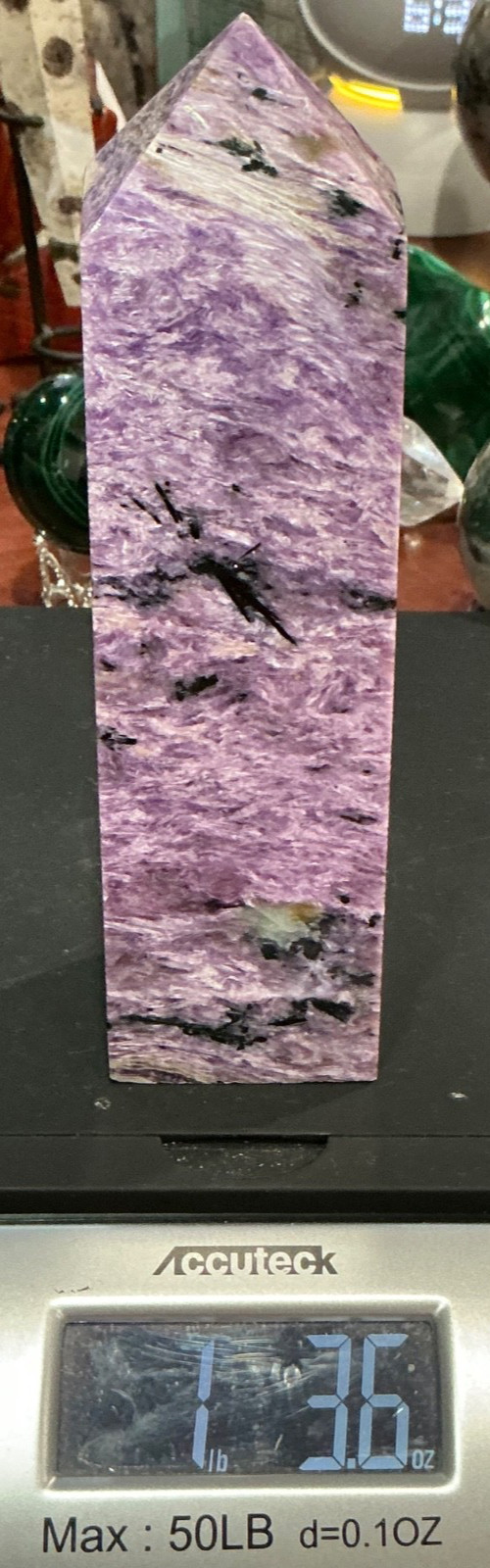 1 lb 3.6oz / 6.95 inches Purple CHAROITE Polished Gemstone Point Tower Generator