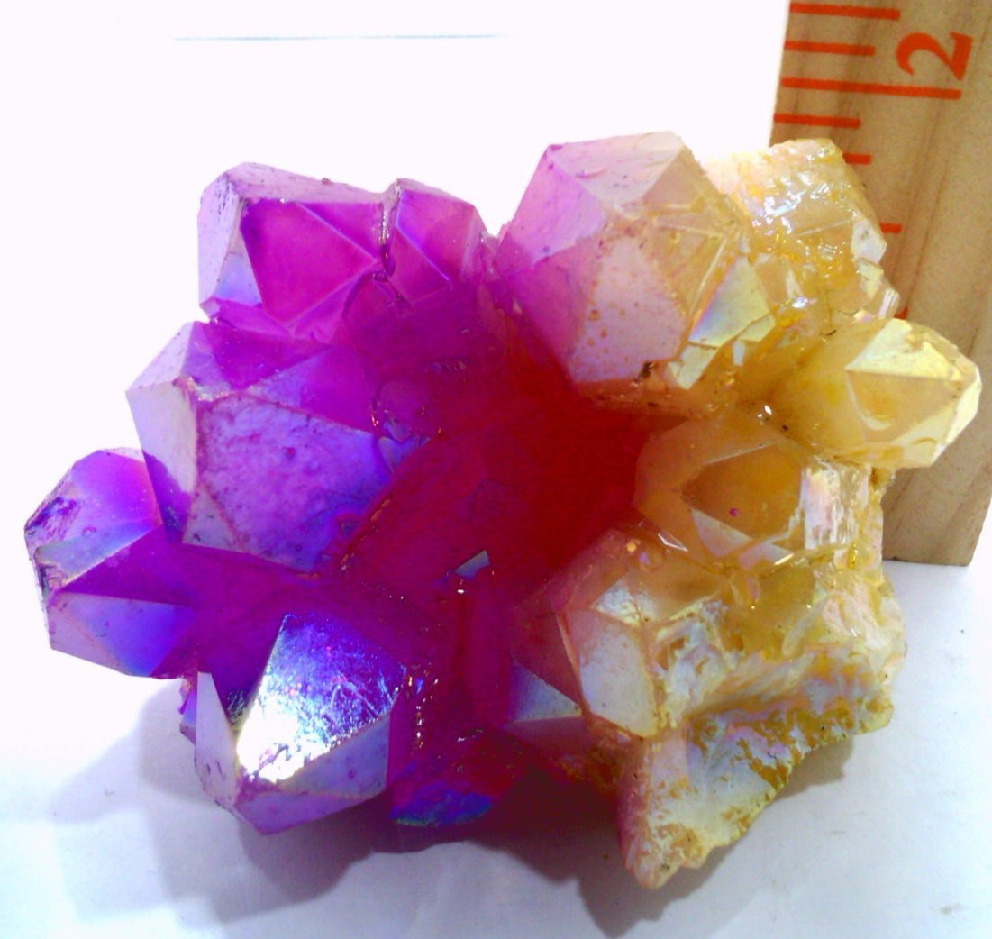 ✅ Color Flame~Pink & Yellow~Aura~Electroplate~Quartz Crystal Cluster~205 grams