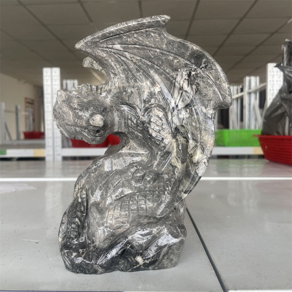 6.1LB 7.4″ Natural Picasso Jasper Flying Dragon Carved Crystal Quartz Energy