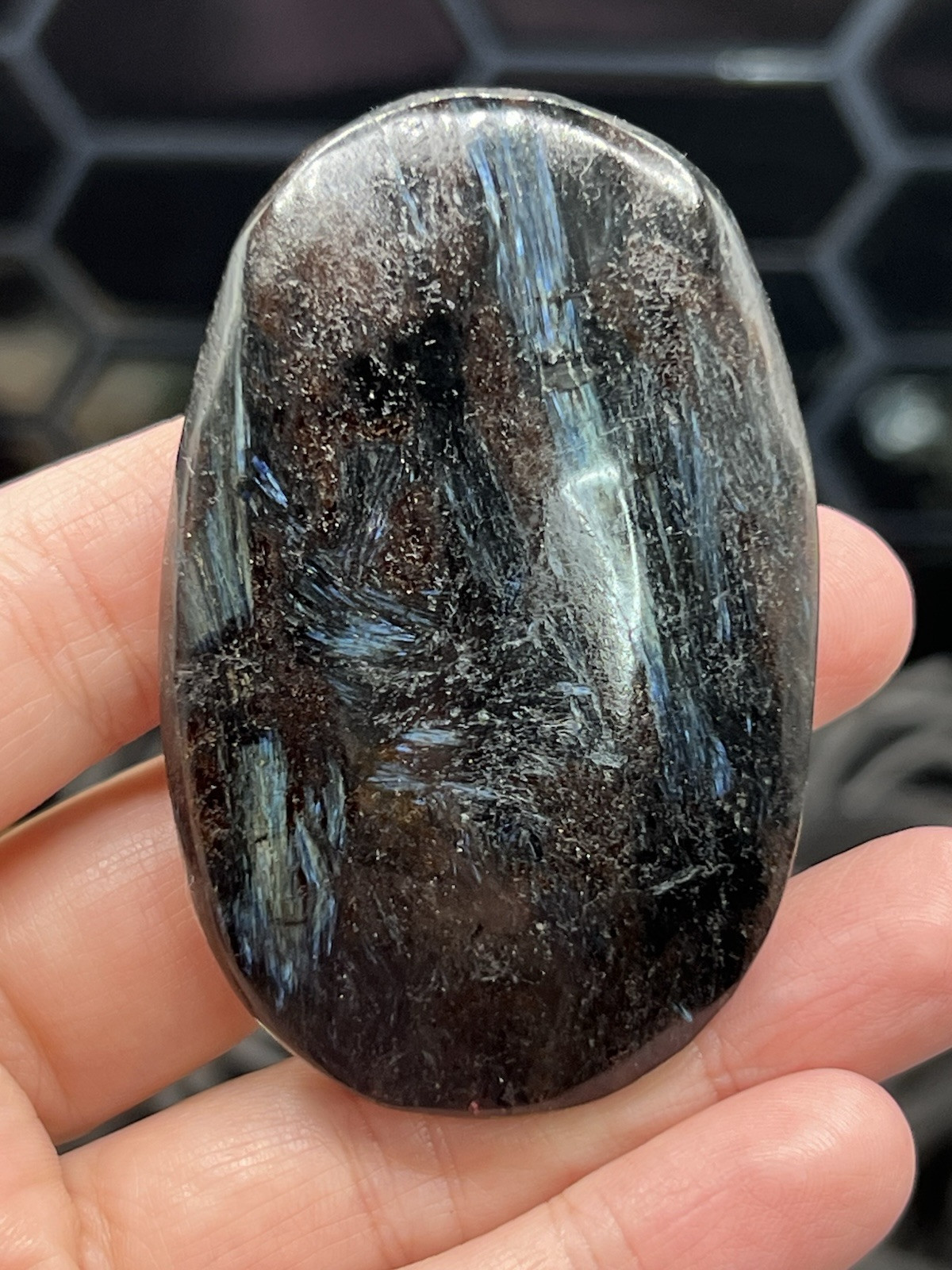 Natural “Firework Stone” Arfvedsonite Polished Palm stones L@@K Free ship & Gift