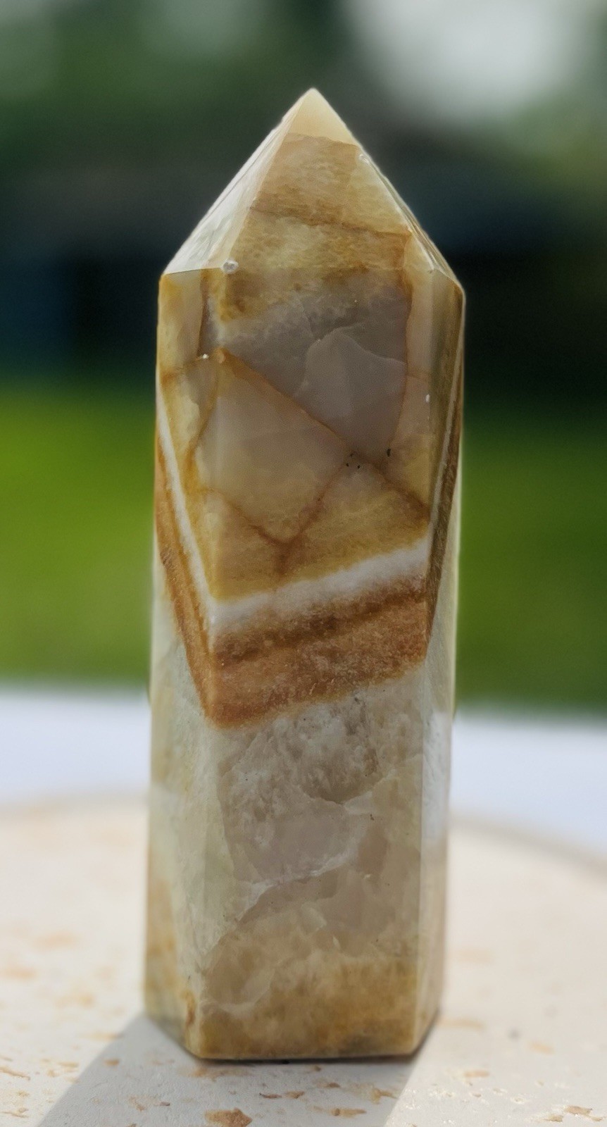 6 in. Orange Banded Calcite Tower