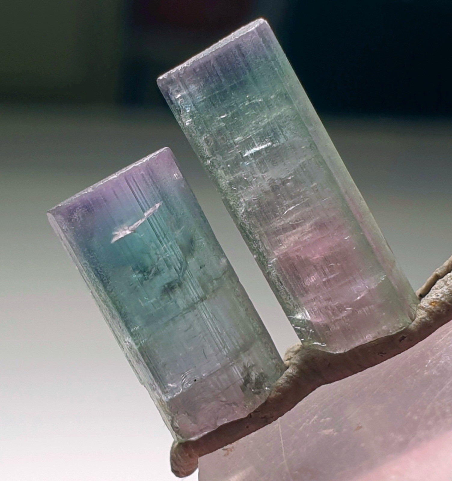Saturated Top Quality Pair Of Bi-Colour Watermelon Terminated Tourmaline Crystal