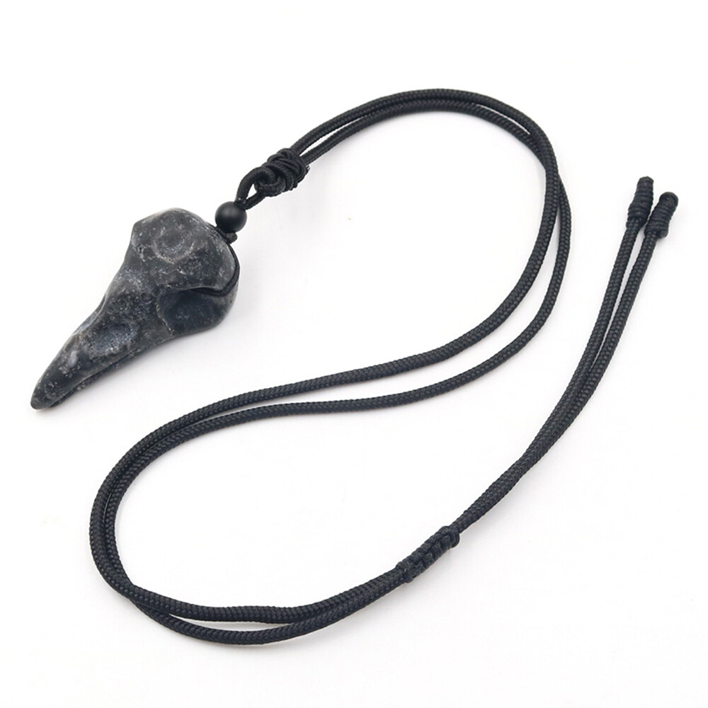 Crow Head Bird Skull Hand Pendant Natural Crystal Necklace Quartz Stone Carving