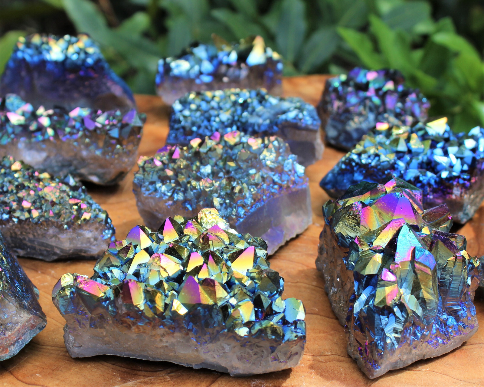 Rainbow Aura Amethyst Clusters: 5-6 Piece Box (Titanium Aura Amethyst Crystals)