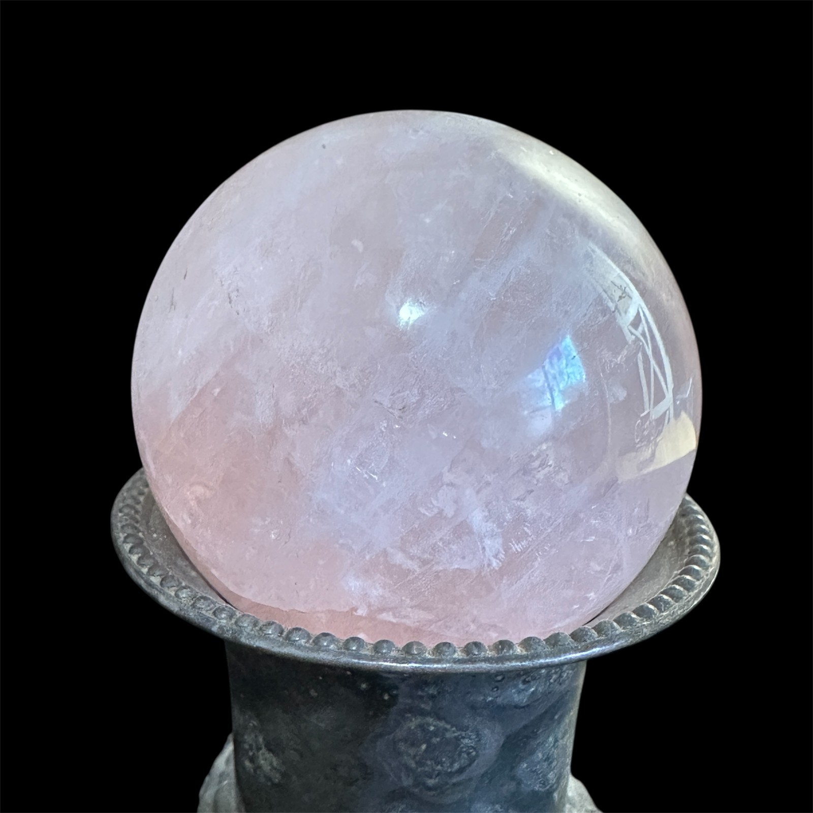 Rose Quartz Sphere with Vintage Brass Holder – 60mm Crystal Valentine’s Day