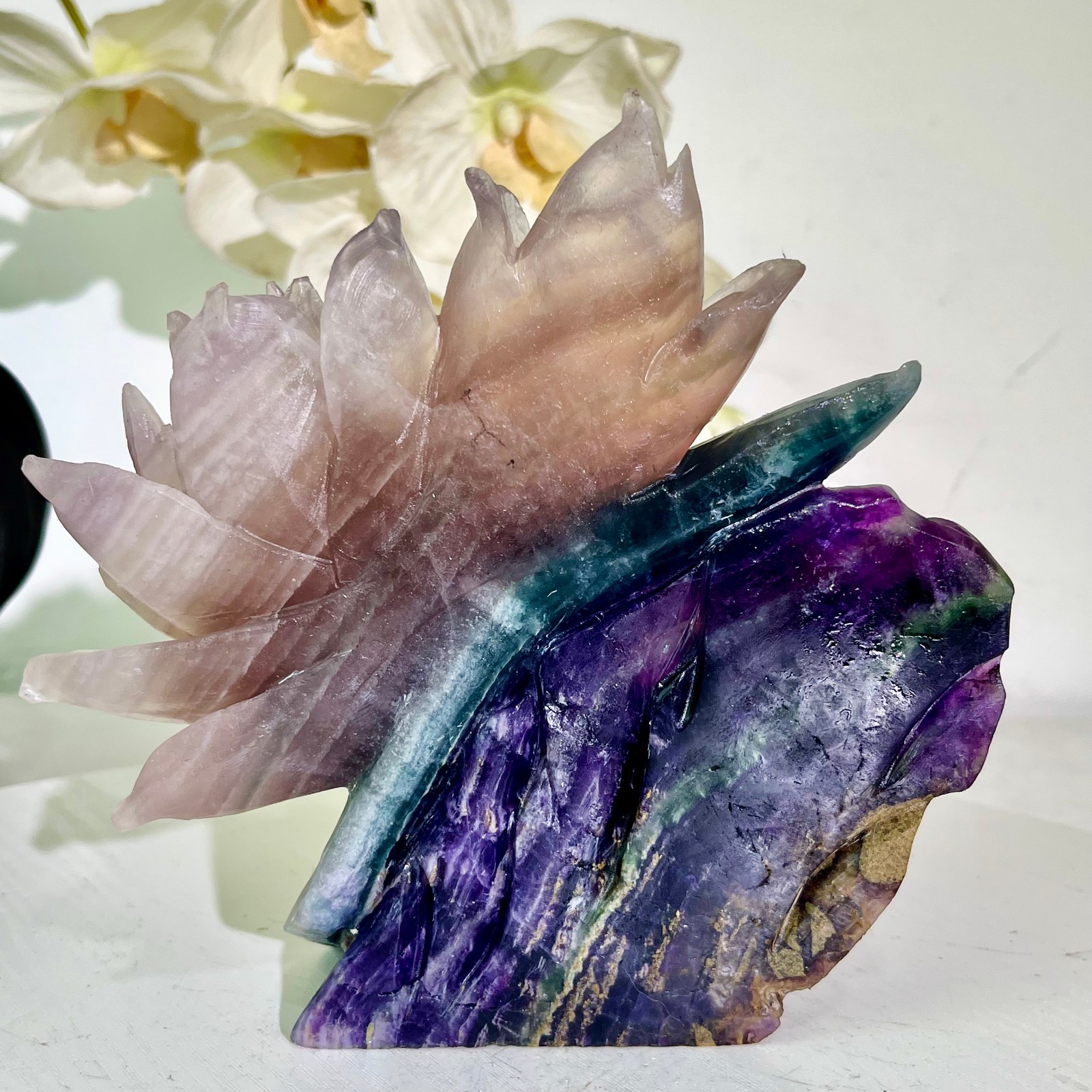 4.01LB Natural fluorite quartz products, hand carved and polished spiritual orn
