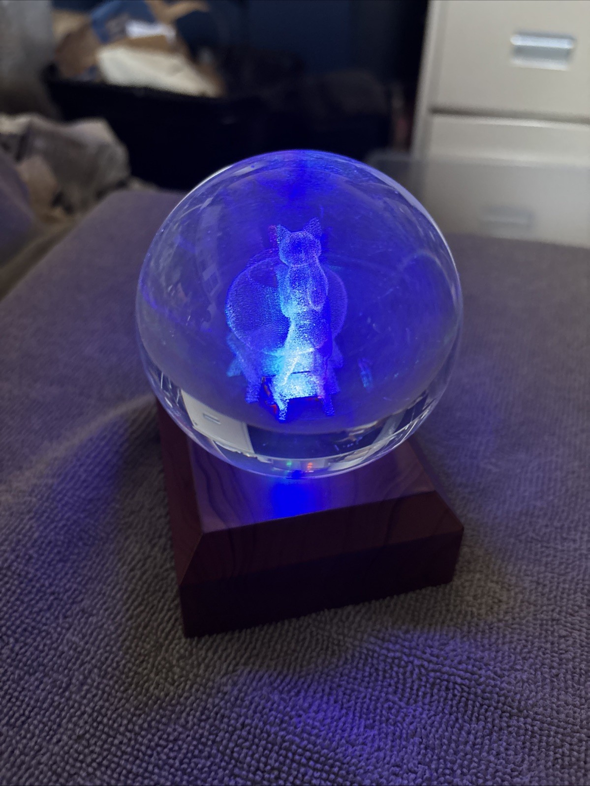 Crystal 3D Etched Cat Glass Orb With Light Stand