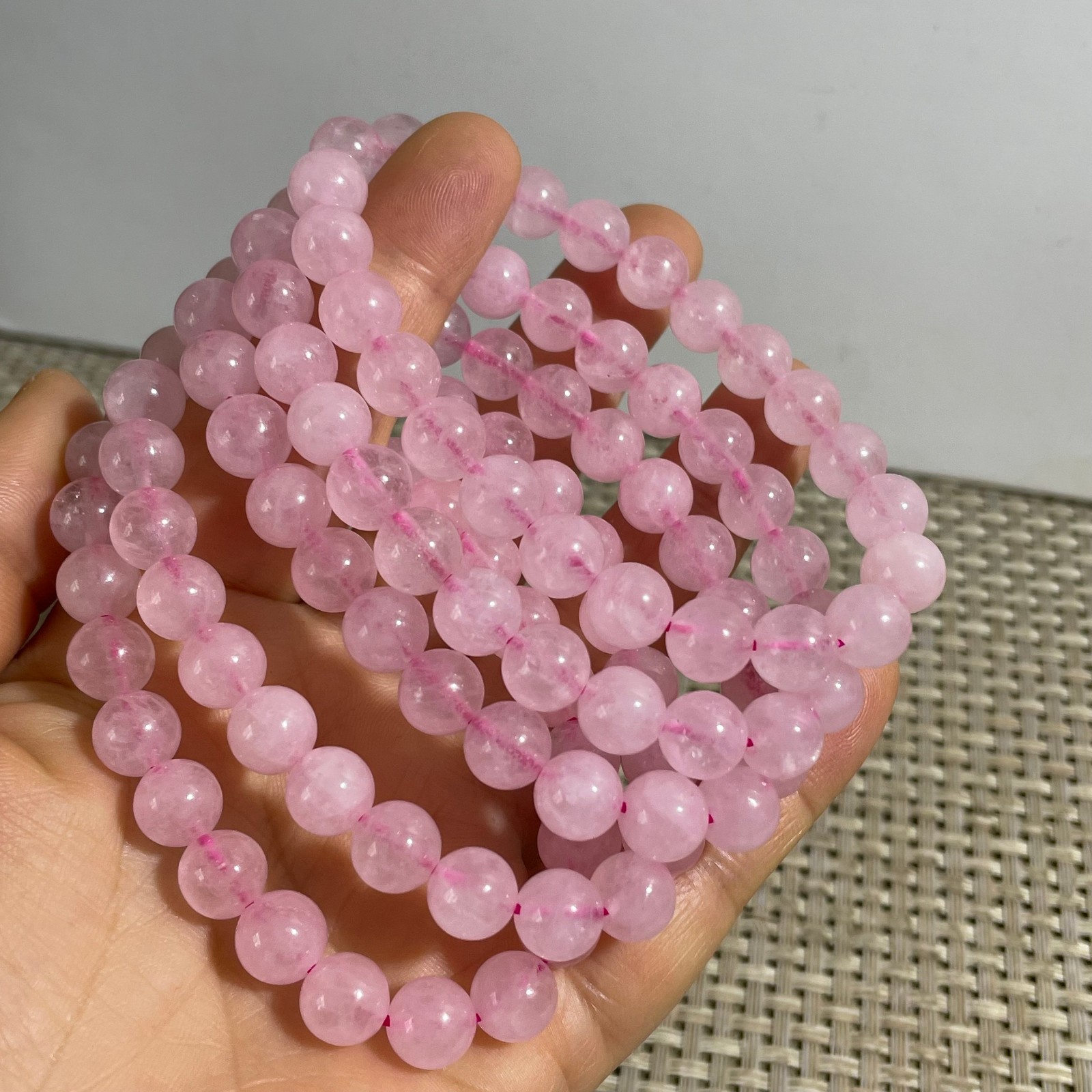 8mm Rose Quartz Stone Bracelet 8mm Pink Crystal Stretch Bracelet Handmade 5pcs