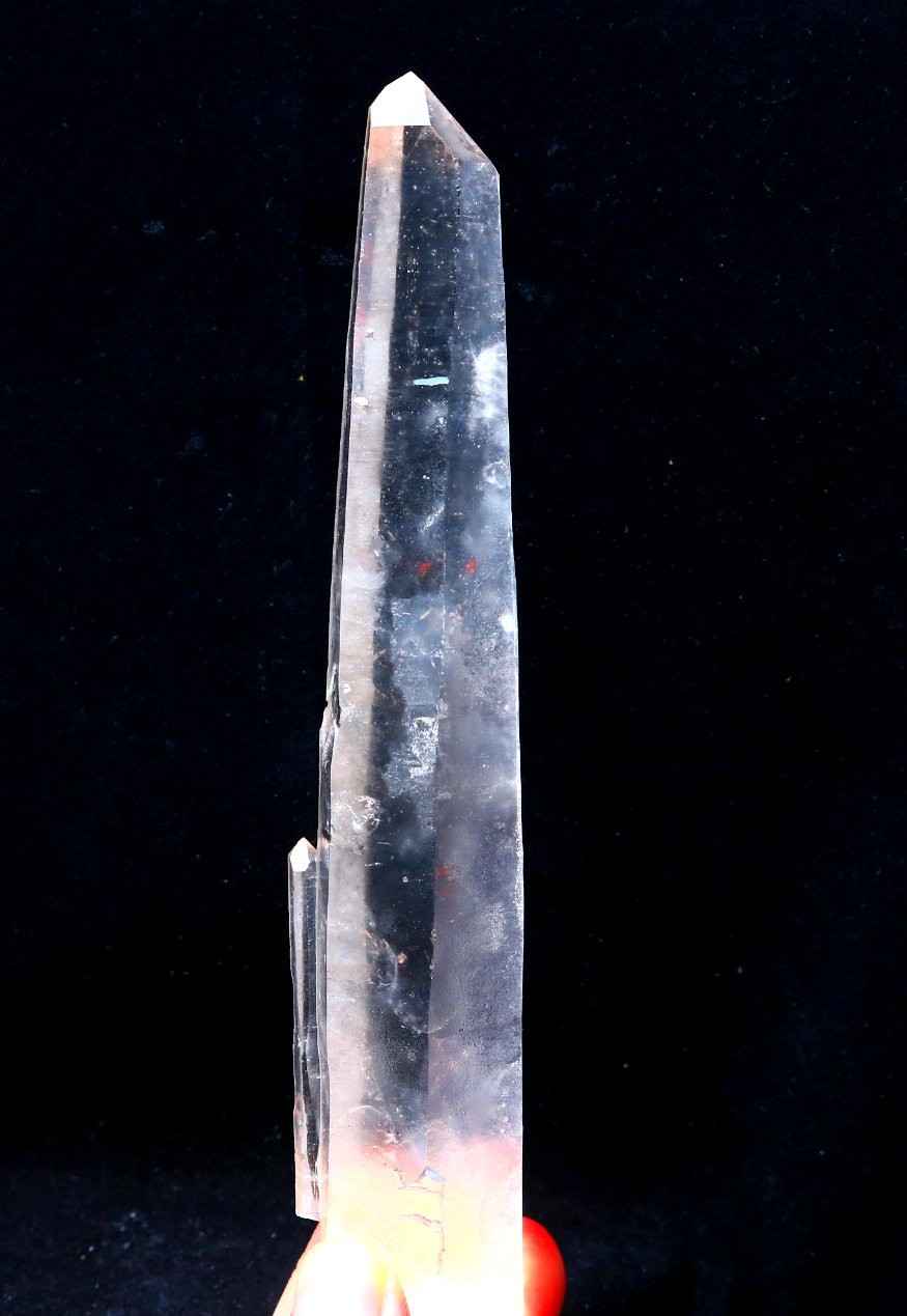 Natural transparent “blue needle pyramid” crystal iron ore mineral specimen
