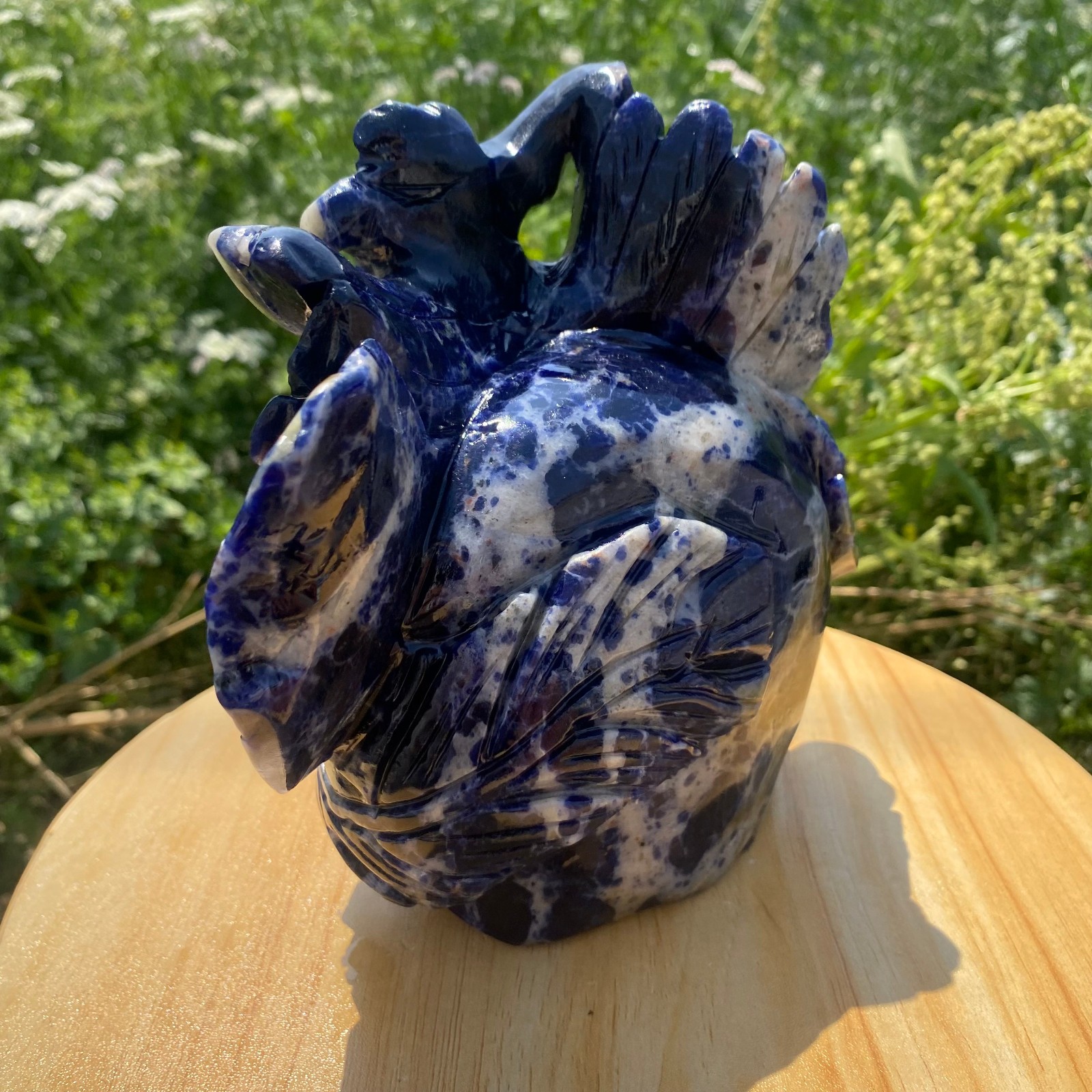 4.62LB Natural Blue Vein Stone Phoenix Carving, Home Decoration