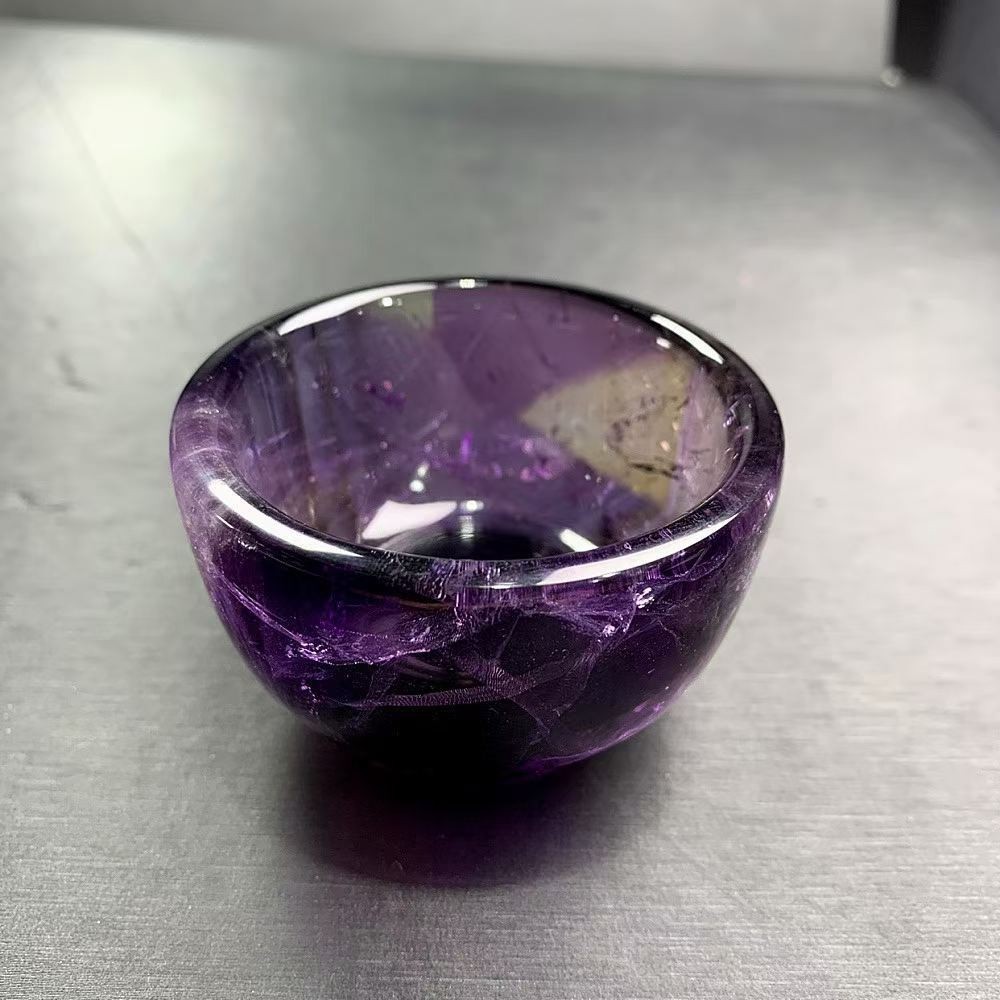 130g Natural Amethyst Quartz Carved Bowl Crystal Mineral reiki Decor
