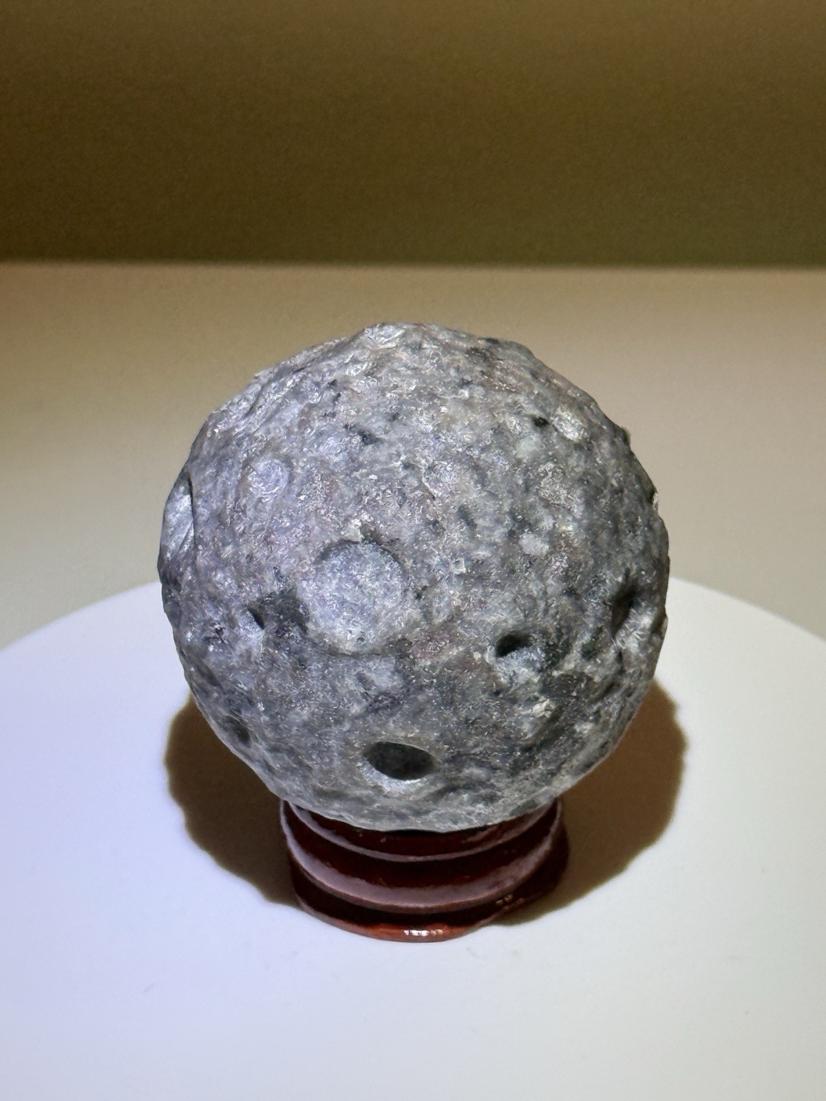 FLUORESCENT Sodalite-bearing Syenite (Yooperlite) Carved Moon Sphere w/ Stand