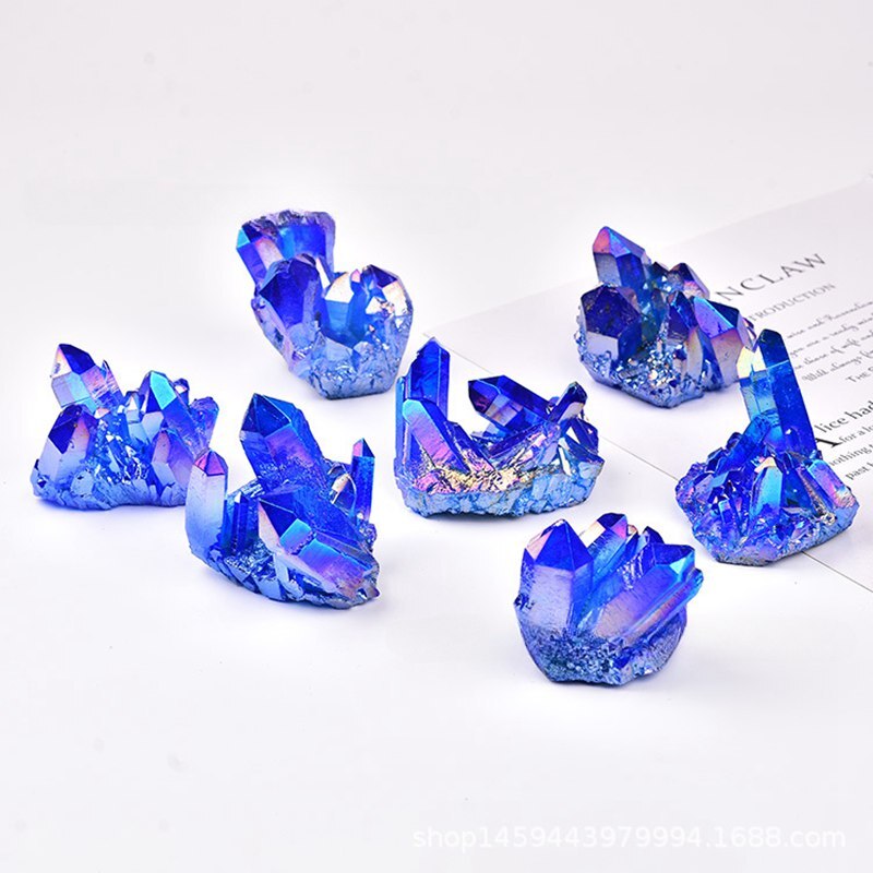 50g Natural Aura Blue Titanium Ore Stone Quartz Crystal Cluster Energy Specimen
