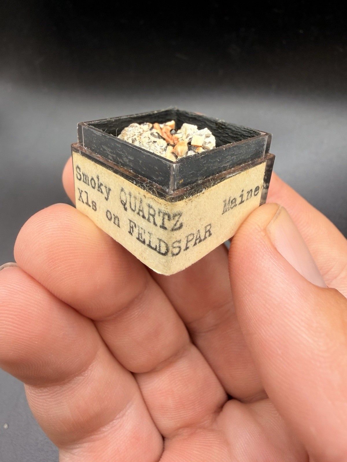 Vintage Labeled Old Stock Dark Smoky Quartz on Feldspar (Thumbnail) – Maine, USA