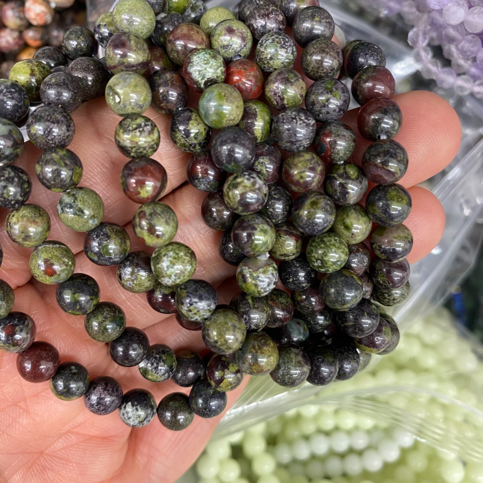 Wholesale 10Pcs Dragon Blood Stone 6mm Quartz Crystal Stretch Bracelet