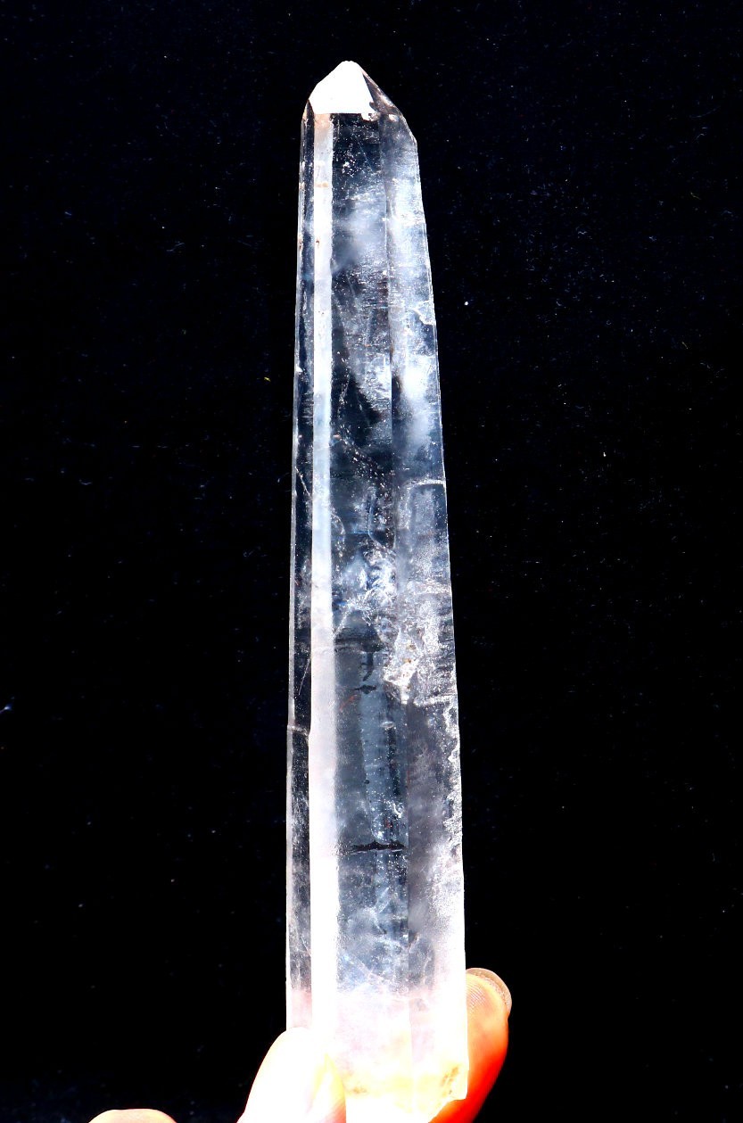Natural transparent “blue needle pyramid” crystal iron ore mineral specimen