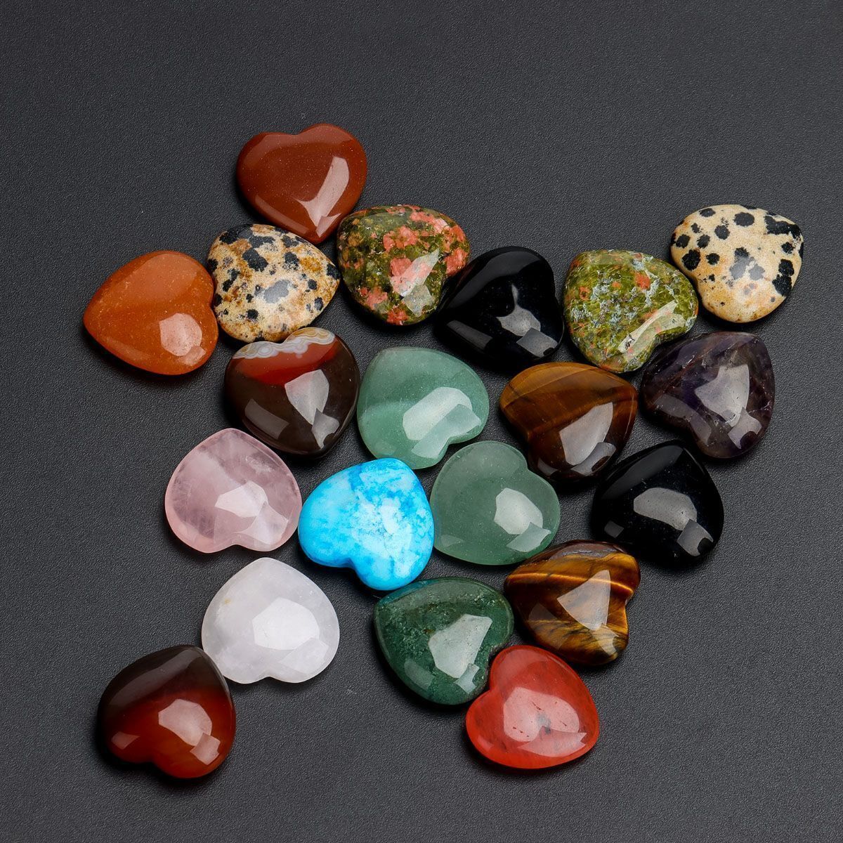 10PCS Natural Crystal Star Quartz Carved Heart Shaped Healing Love Gemstone