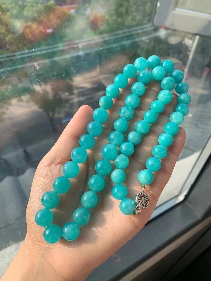 Natural Ice Green Amazonite Gemstone Round Beads Necklace 11mm AAAA