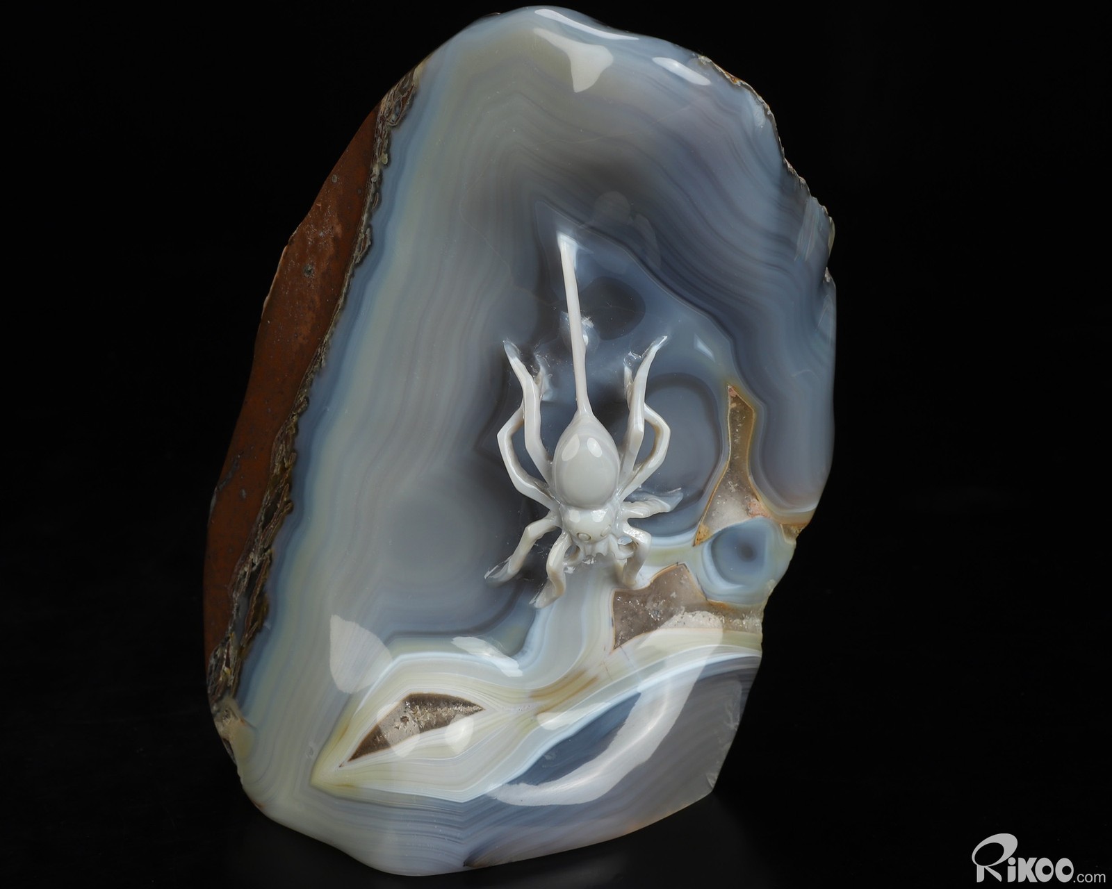 5.4″ Banded Agate Hand Carved Crystal Spider Sculpture, Crystal Healing