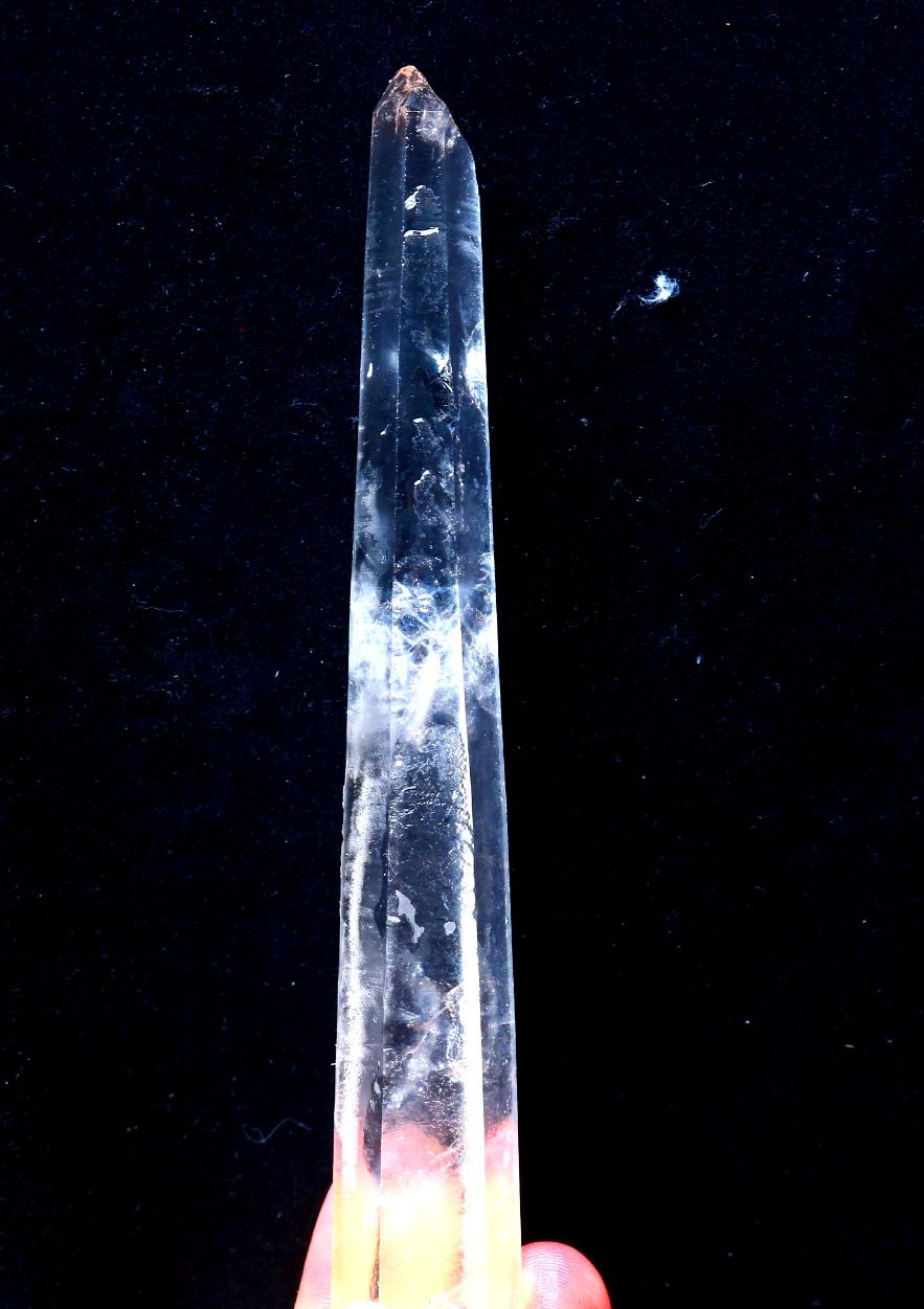 Natural transparent “blue needle pyramid” crystal iron ore mineral specimen