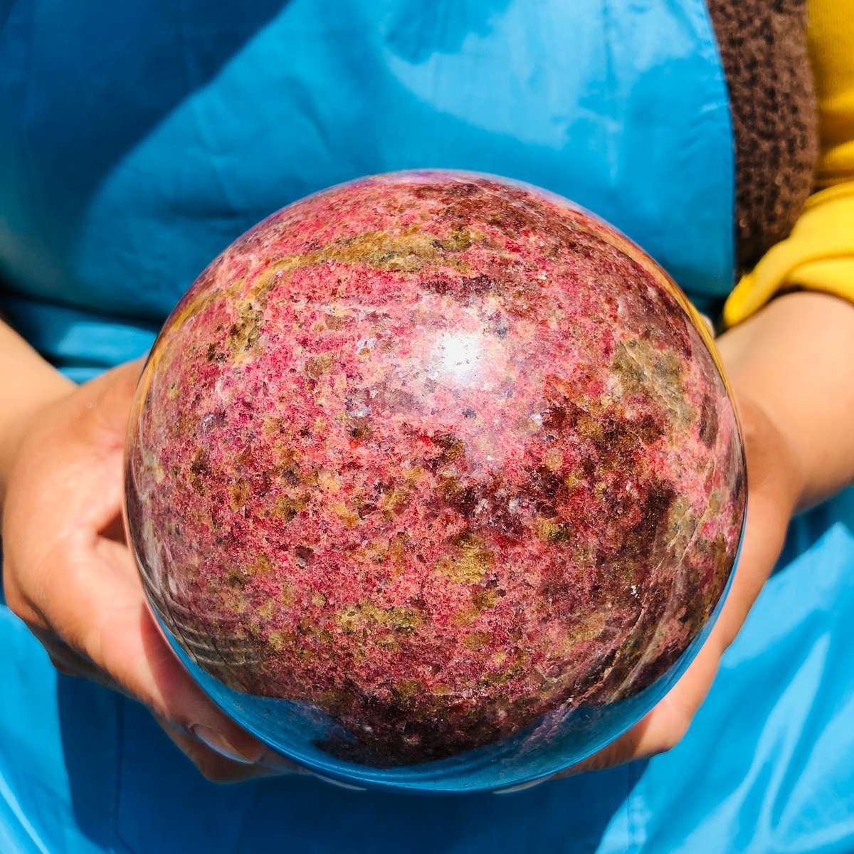 7.04LB Natural Rhodonite Crystal Sphere Pink Black Healing Gem Stone 4799