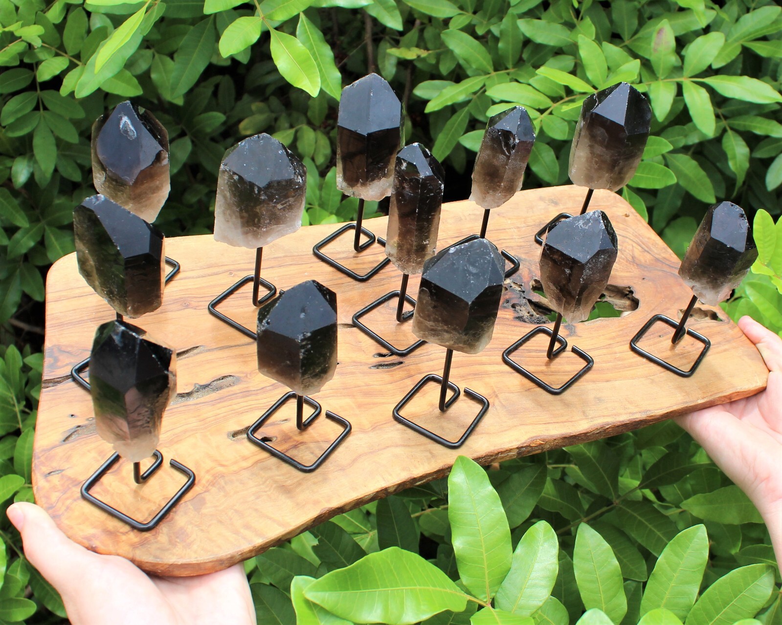 Smoky Quartz Point On Metal Stand, Smokey Quartz Min Pin (Smoky Quartz Crystal)
