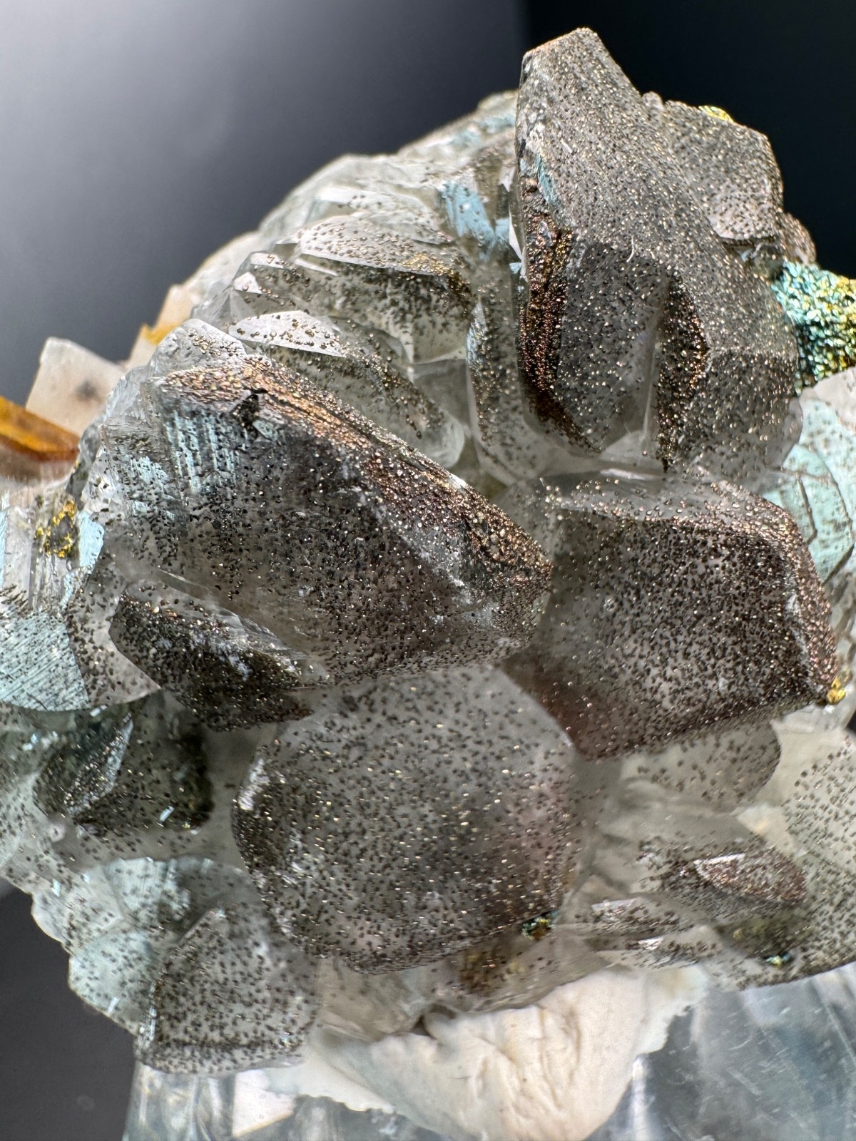 6703 Rainbow Chalcopyrite on Gray Benz Calcite Fu Jian 55g