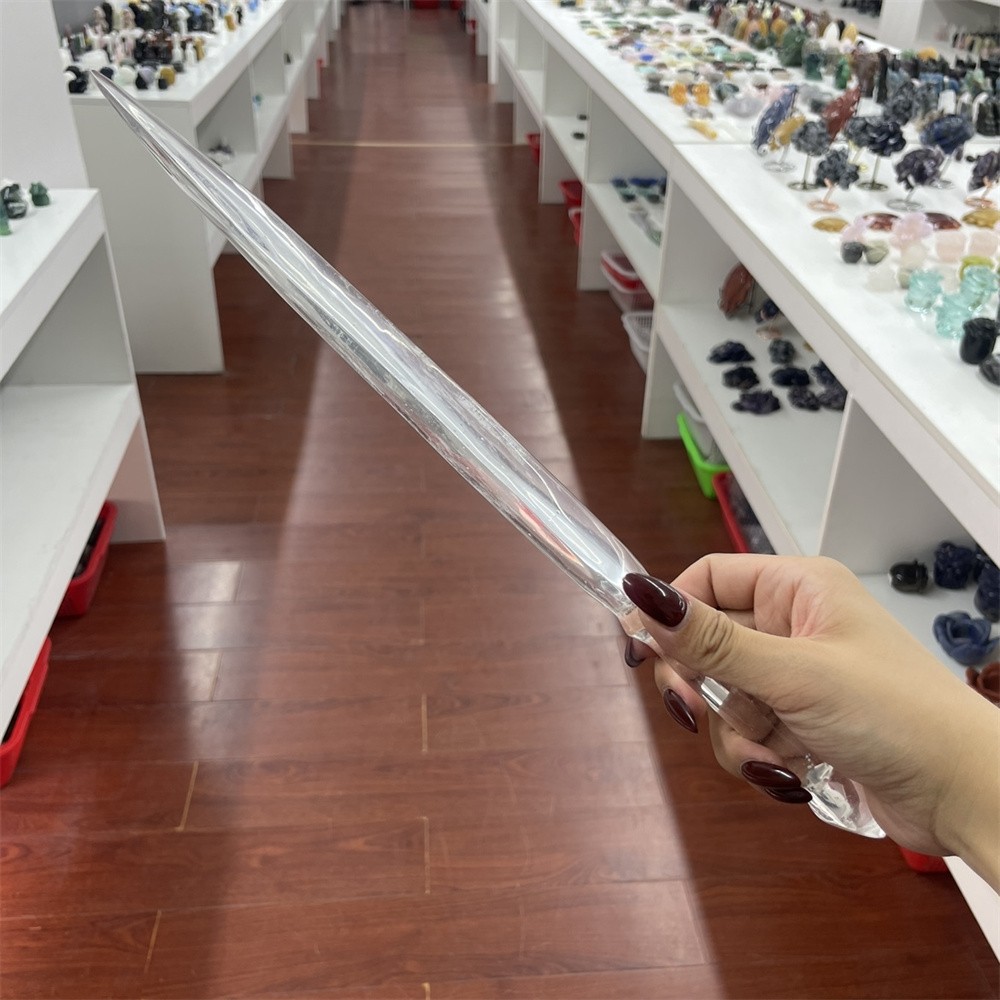0.8LB 14.9″ Natural A++ Clear Quartz Sword Carving Crystal Quartz Mineral Reiki