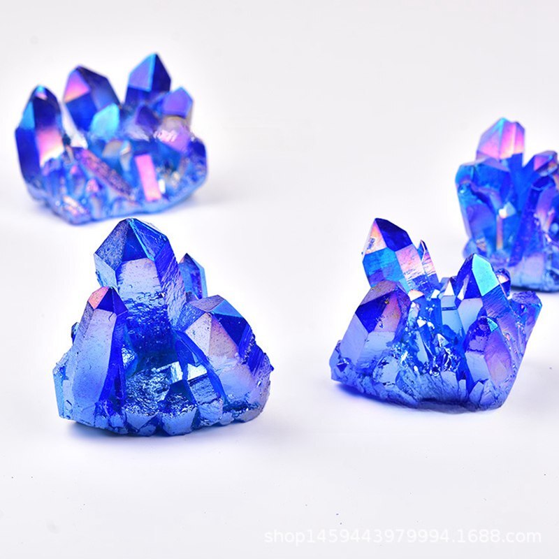 50g Natural Aura Blue Titanium Ore Stone Quartz Crystal Cluster Energy Specimen