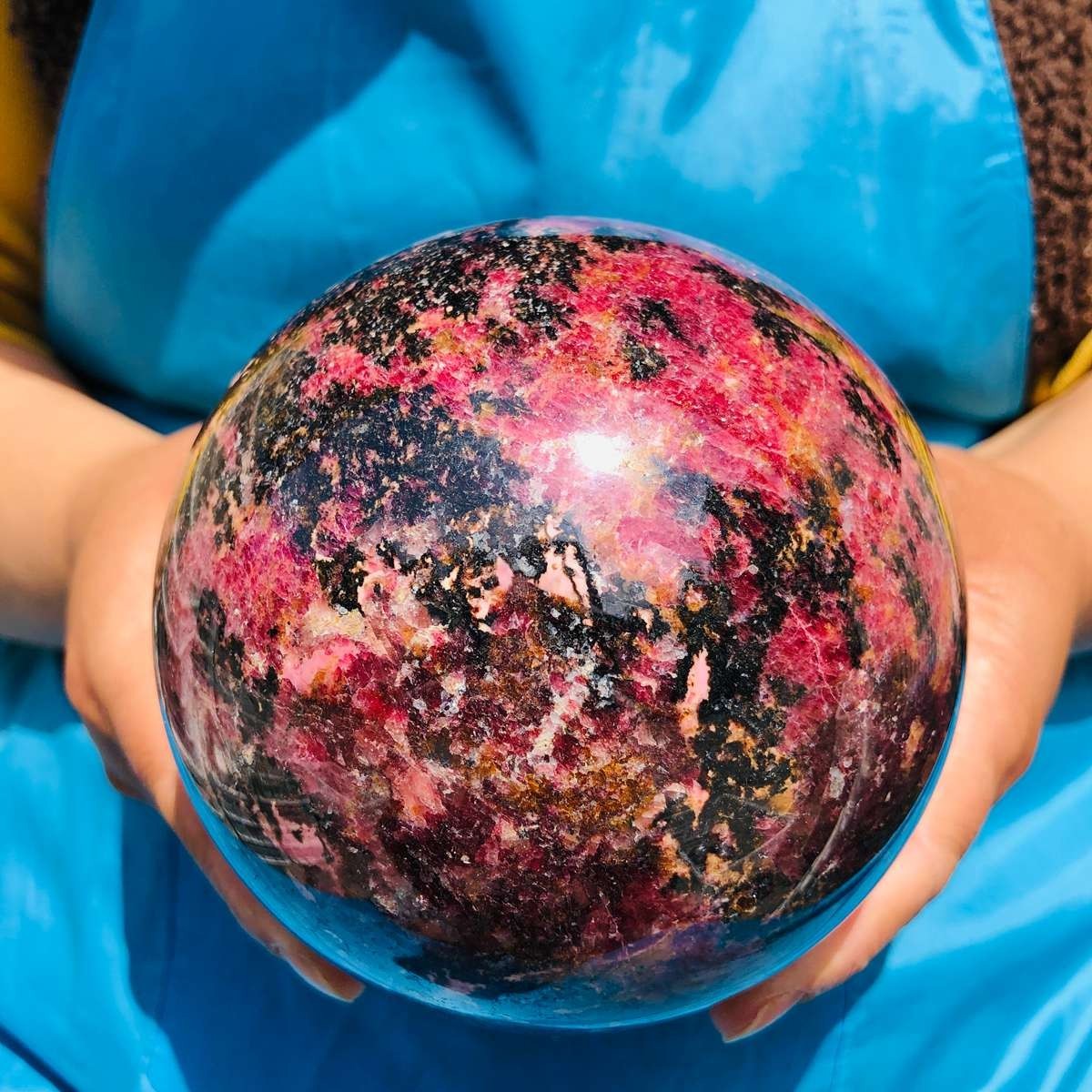 6.35LB Natural Rhodonite Crystal Sphere Pink Black Healing Gem Stone 4800