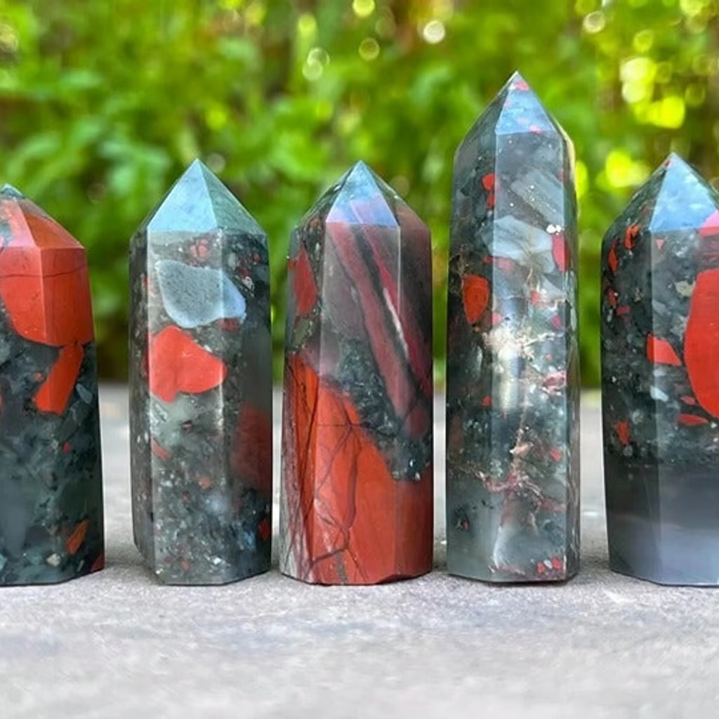 Natural African Bloodstone Healing Crystal Tower Point Reiki Obelisk Rock Decor