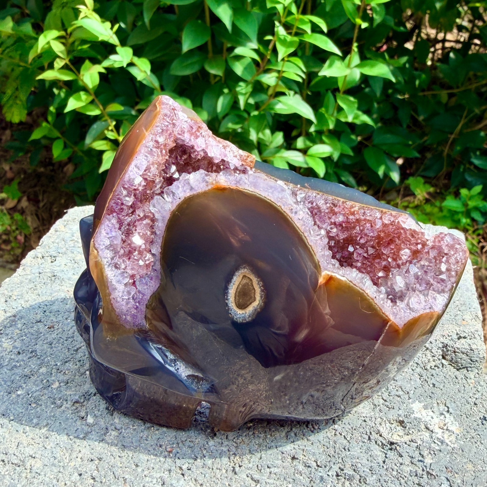 632g Amethyst agate crystal cave skull, Rare hand carved skull specimen