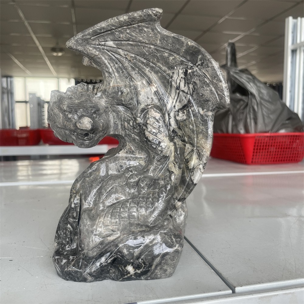 6.1LB 7.4″ Natural Picasso Jasper Flying Dragon Carved Crystal Quartz Energy