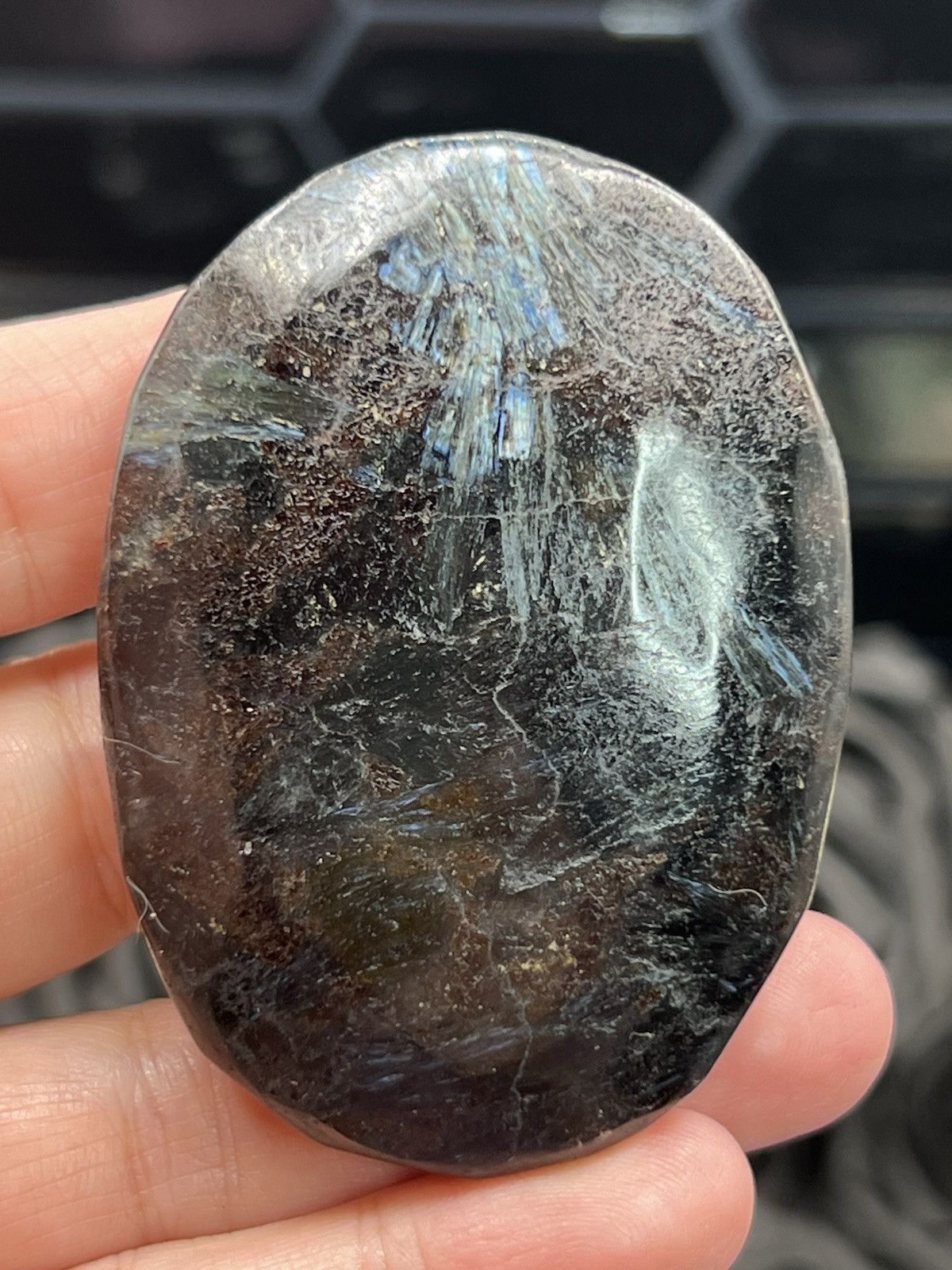 Natural “Firework Stone” Arfvedsonite Polished Palm stones L@@K Free ship & Gift