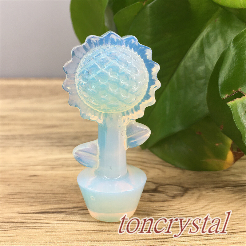 2″+ Opalite Sunflower Carved Quartz Crystal Flower Skull Reiki Healing 1pc