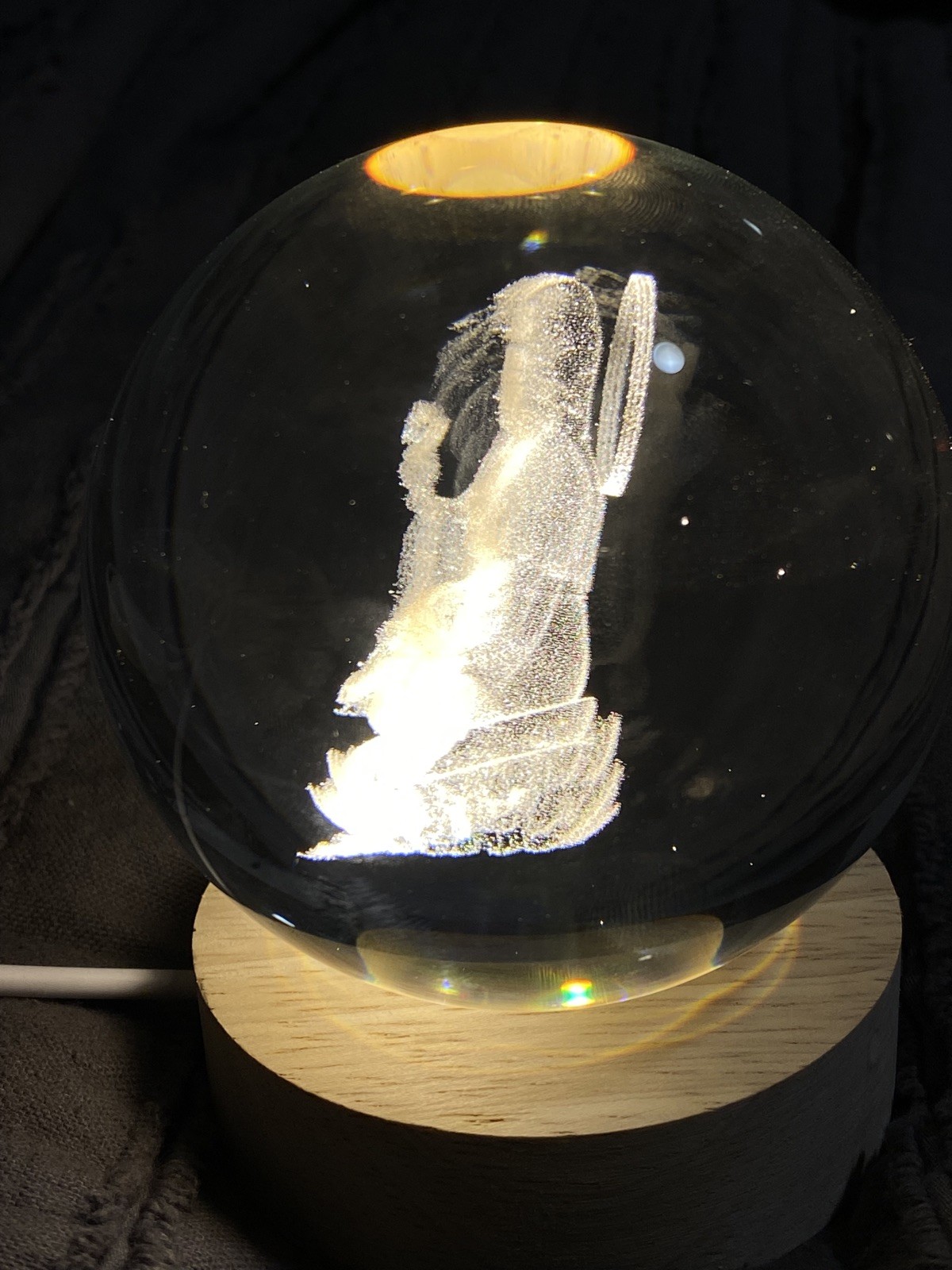 Kwan Yin Guanyin Crystal Ball Glass Sphere Laser Engraved With LED Light stand