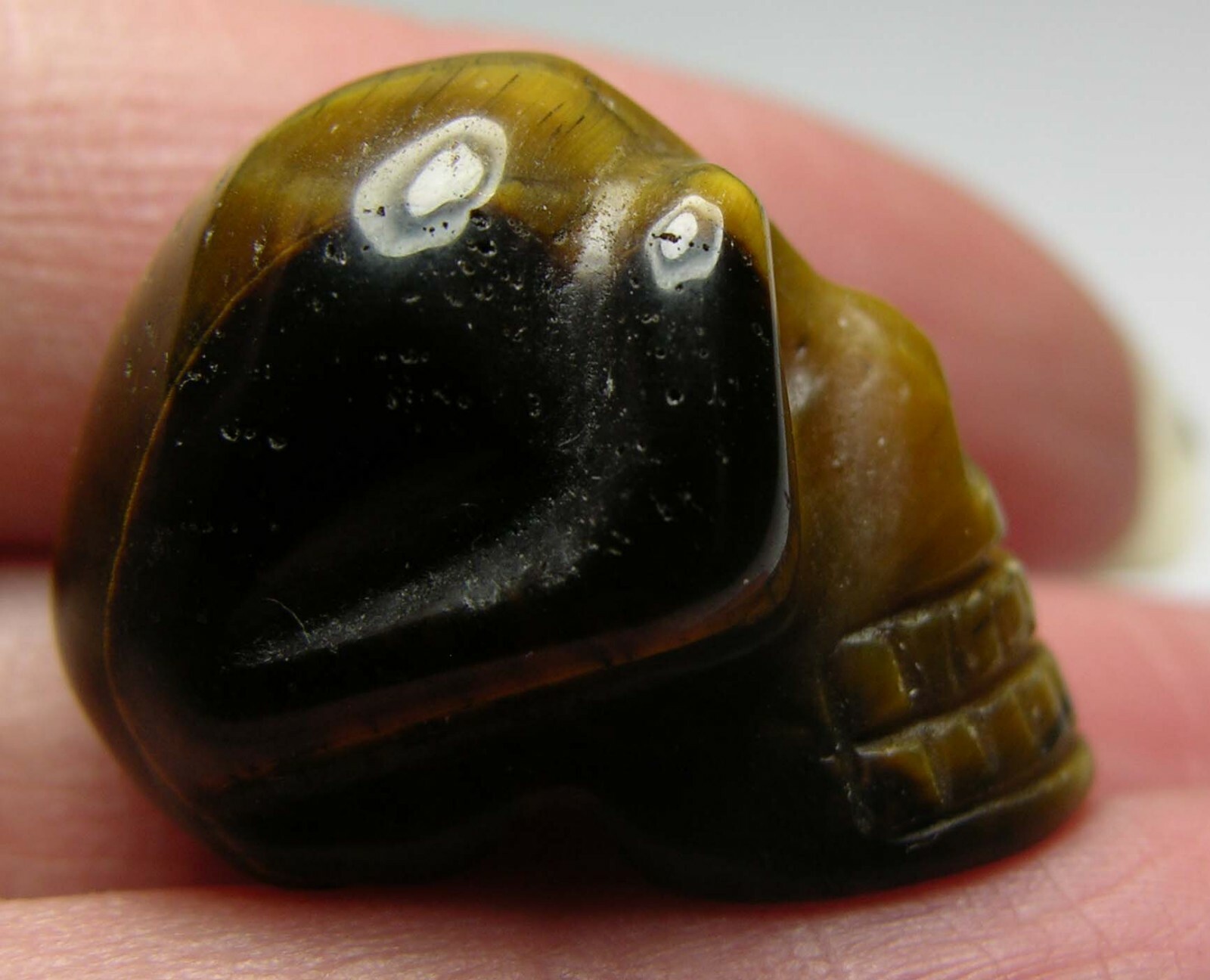 #2 Madagascar 52.55ct 100% Natural Tigereye Stone Skull Carving 10.50g 26.00mm