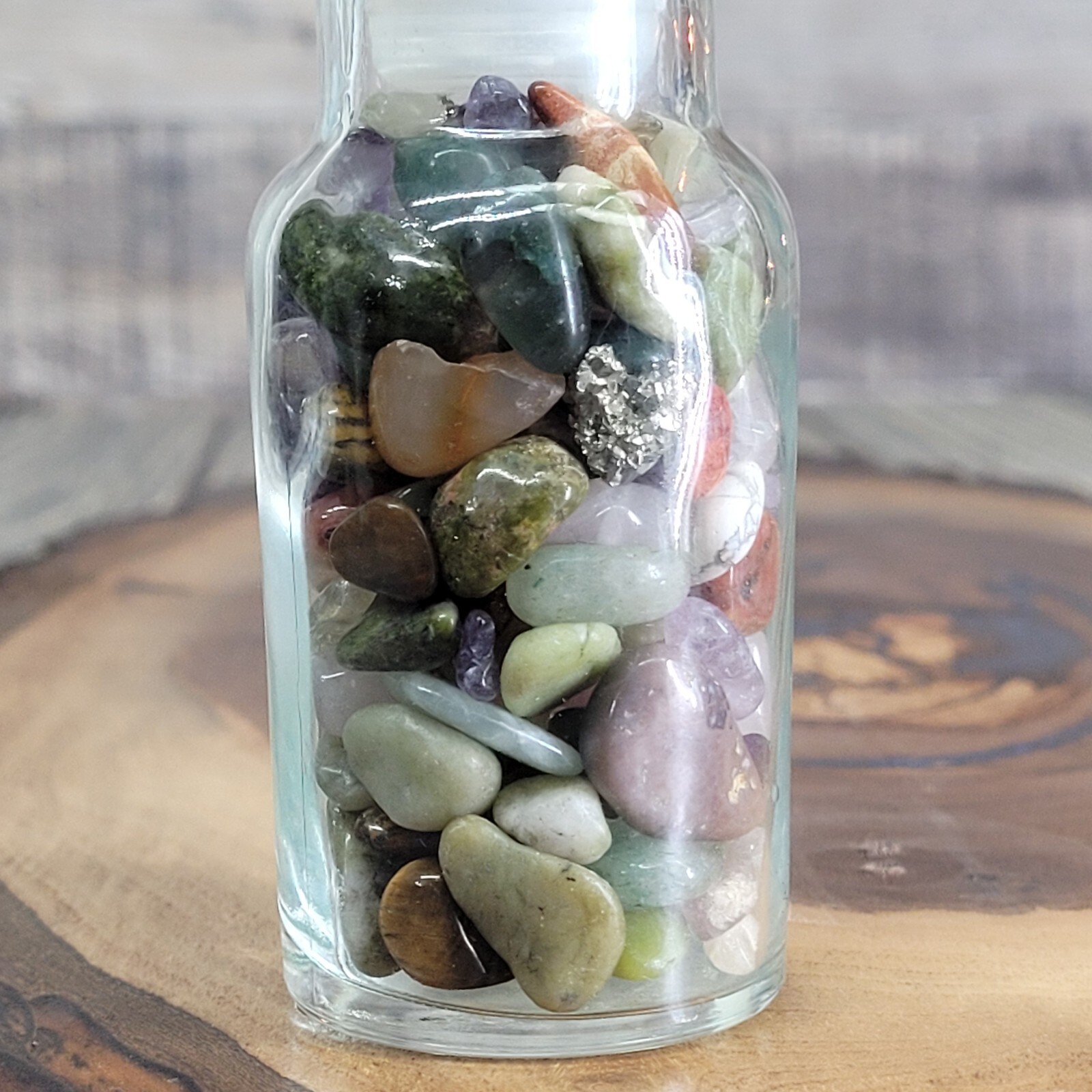 4oz Mixed Crystal Tumbles/Chips in Apothecary Vintage Glass Jar Wagner Spice